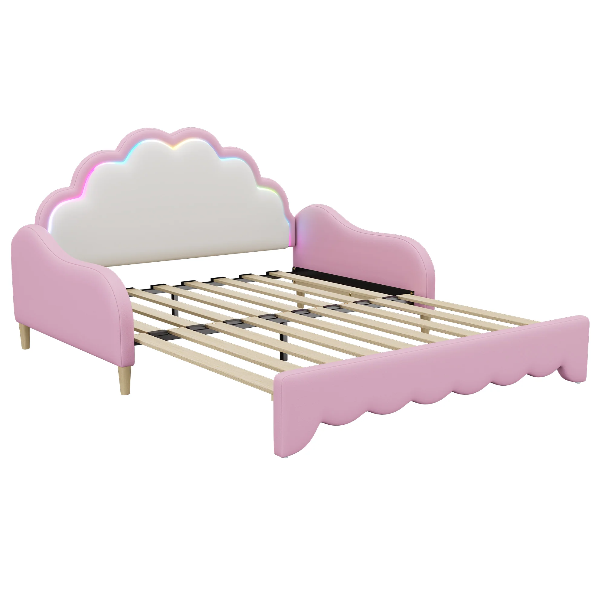 Sofa Bed 140x200cm Convertible Chasing Light Headboard - Pink - Image 9