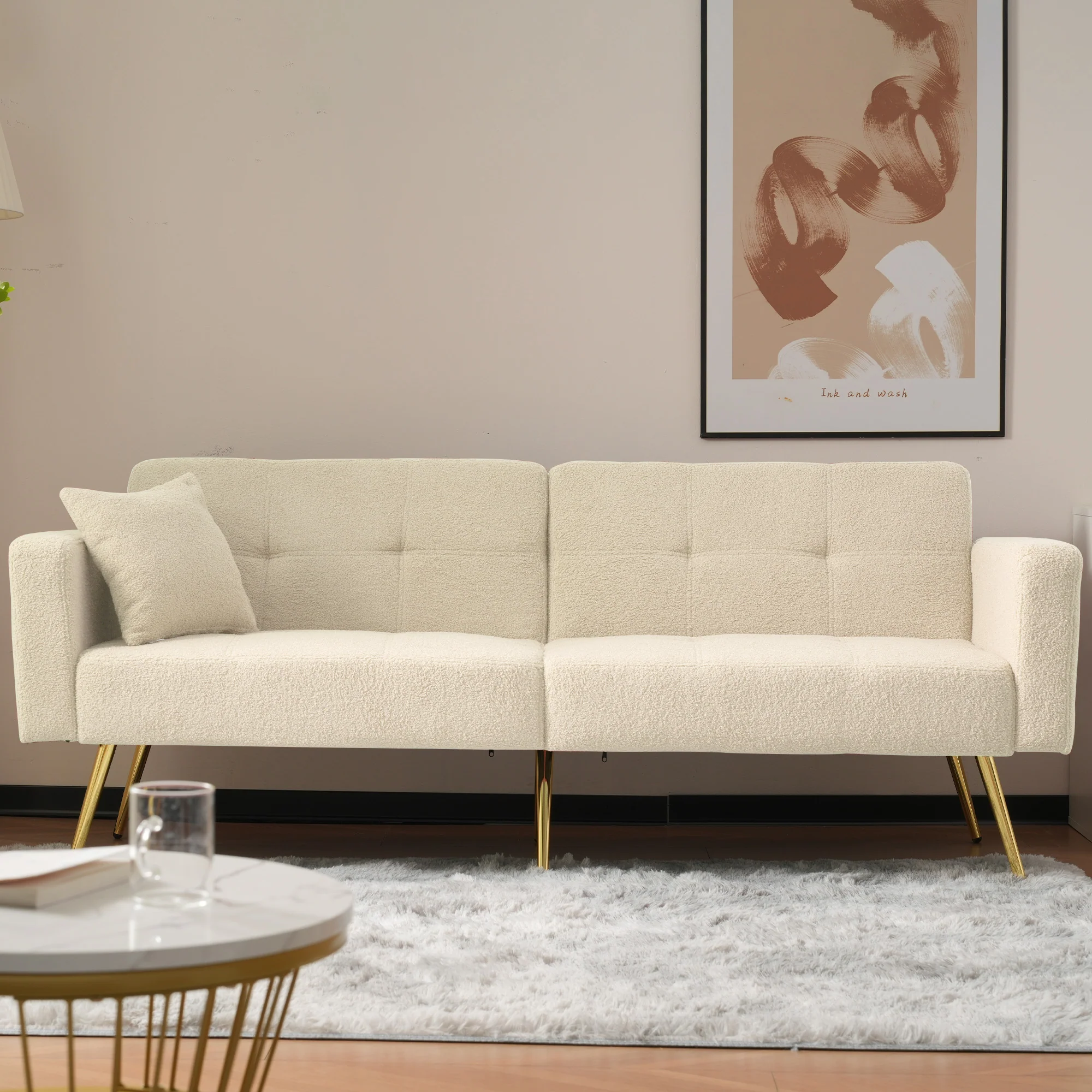 Sofa Bed Adjustable Angle Gold Legs with Cushions & Storage Pockets - Image 4