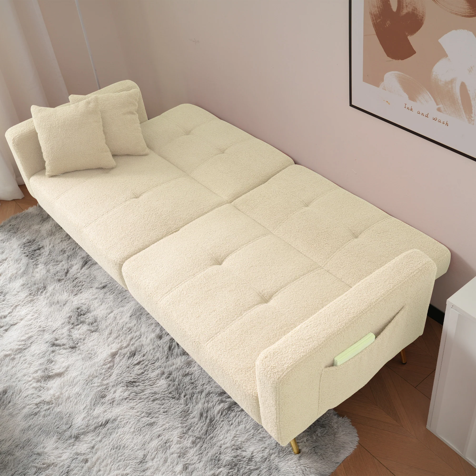 Sofa Bed Adjustable Angle Gold Legs with Cushions & Storage Pockets - Image 7