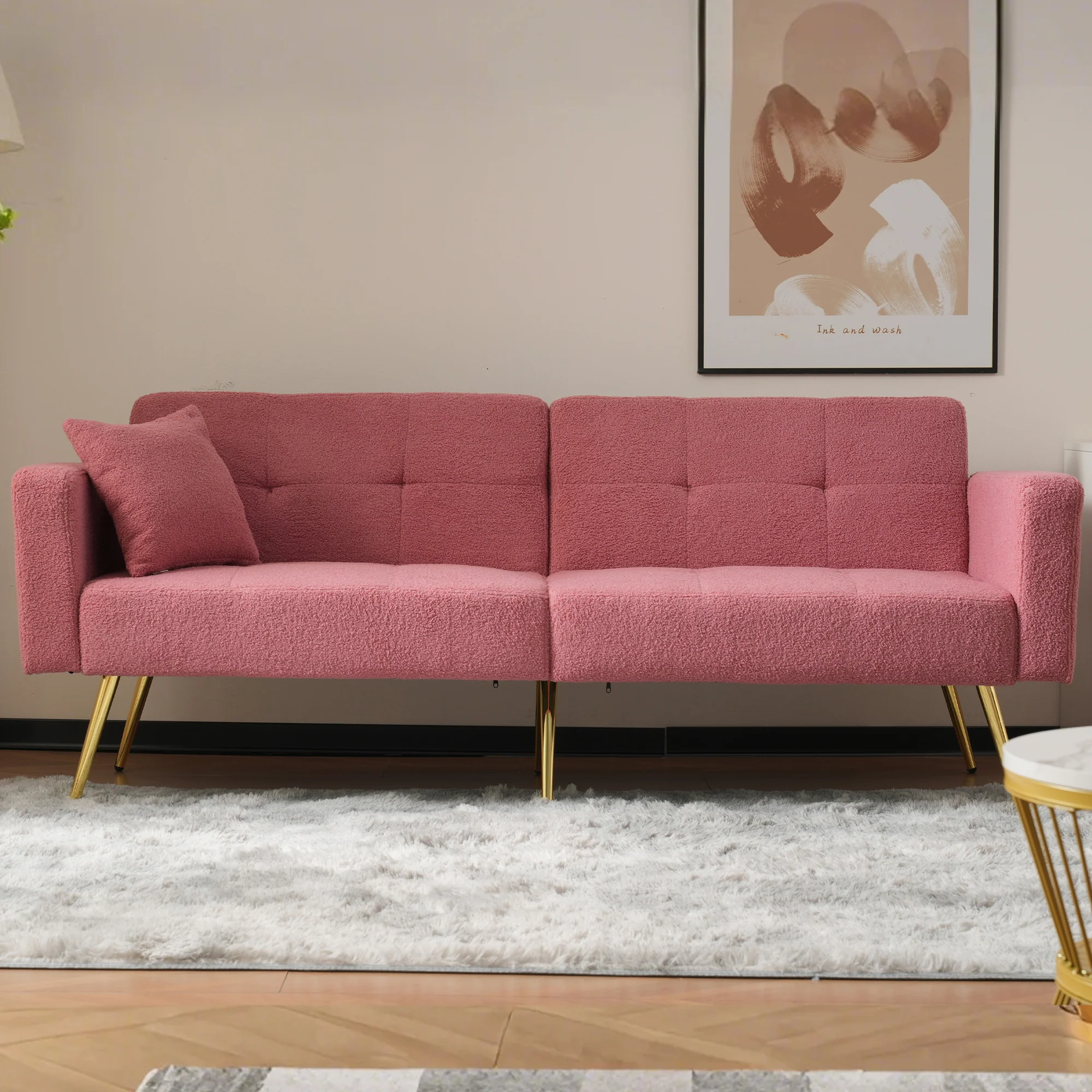 Sofa Bed, Adjustable Backrest, Gold Legs & Storage Pockets - Image 2