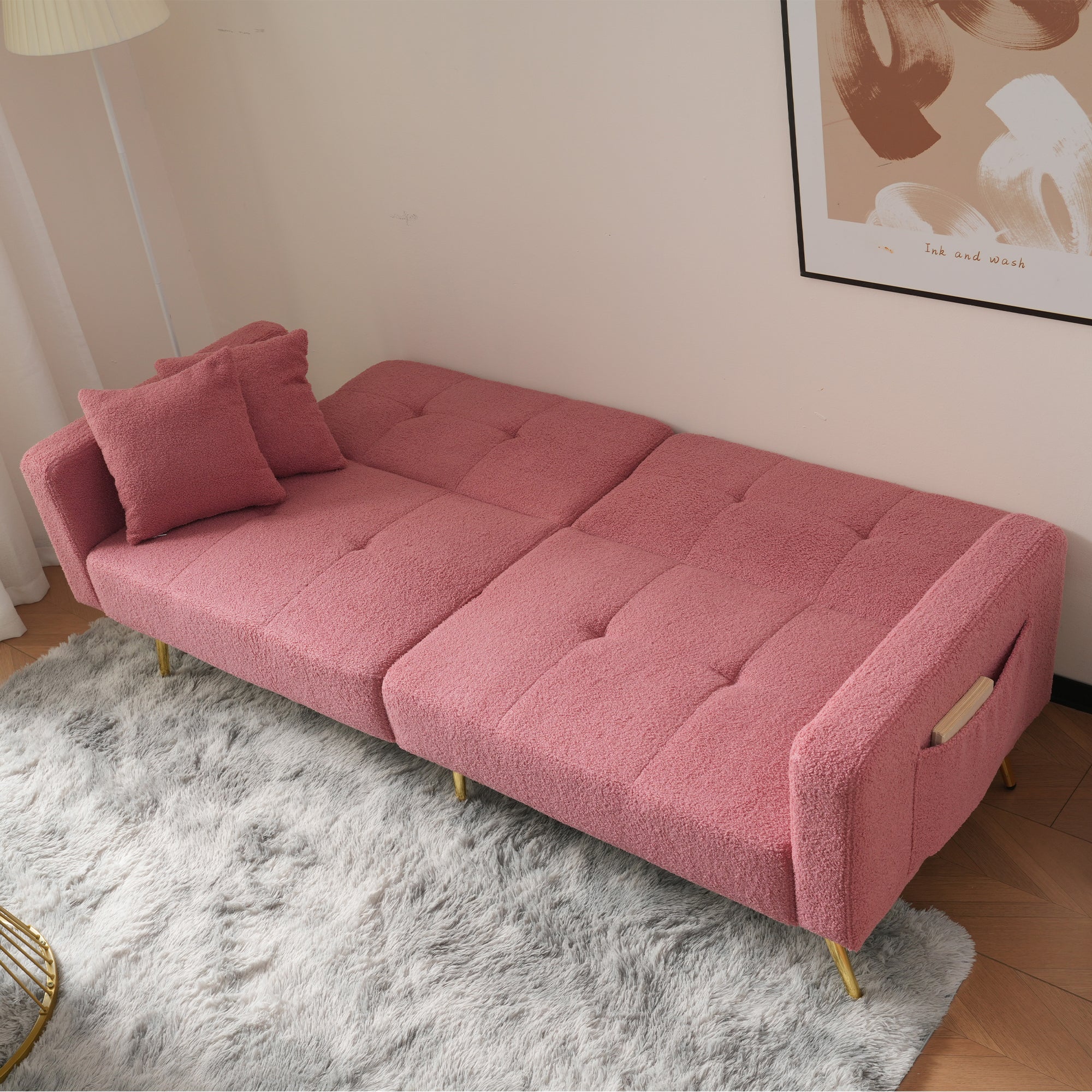 Sofa Bed, Adjustable Backrest, Gold Legs & Storage Pockets - Image 5