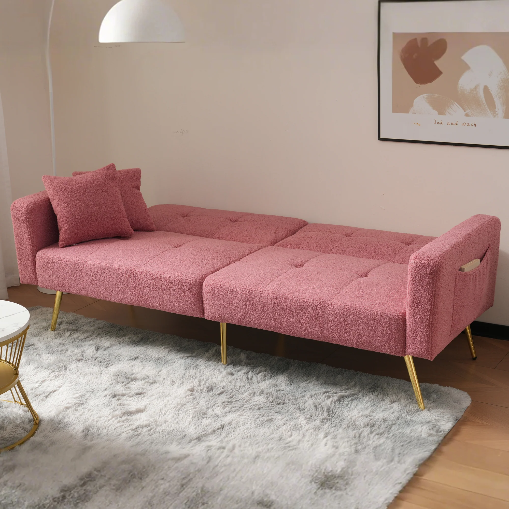 Sofa Bed, Adjustable Backrest, Gold Legs & Storage Pockets - Image 6