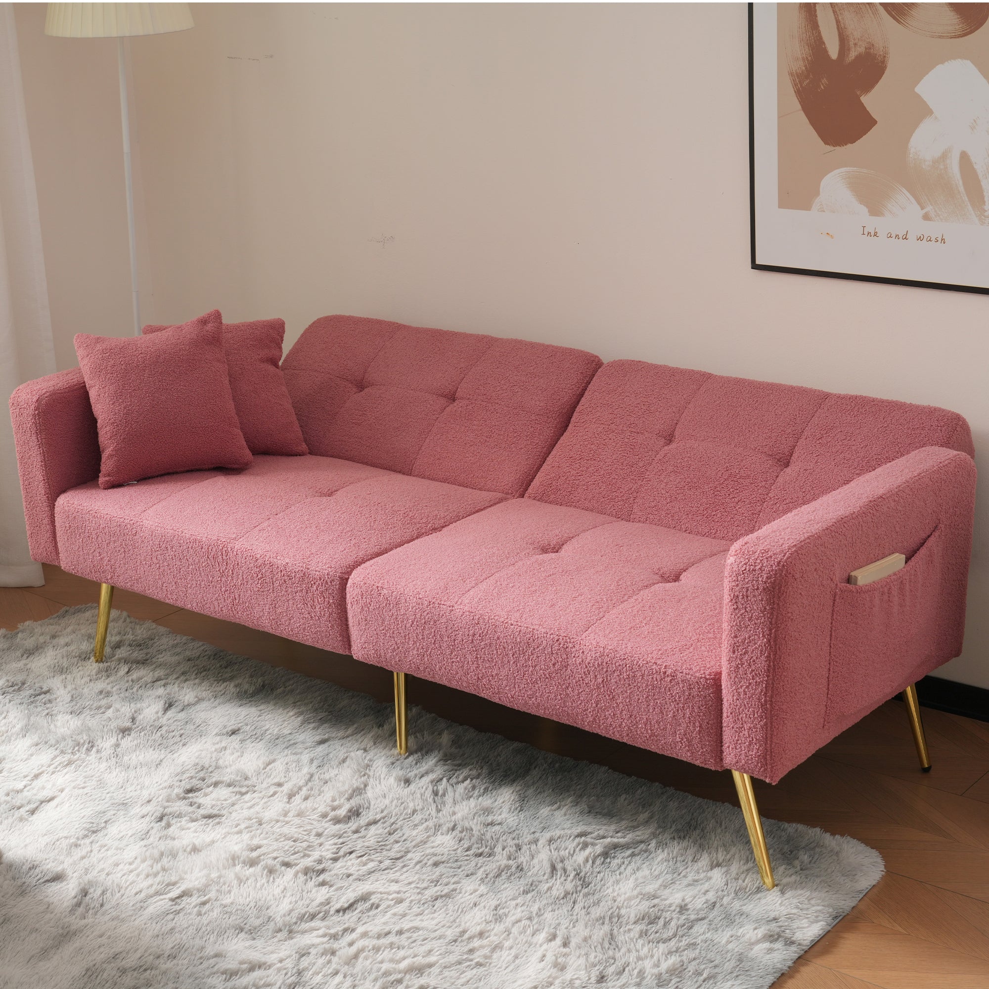 Sofa Bed, Adjustable Backrest, Gold Legs & Storage Pockets - Image 7