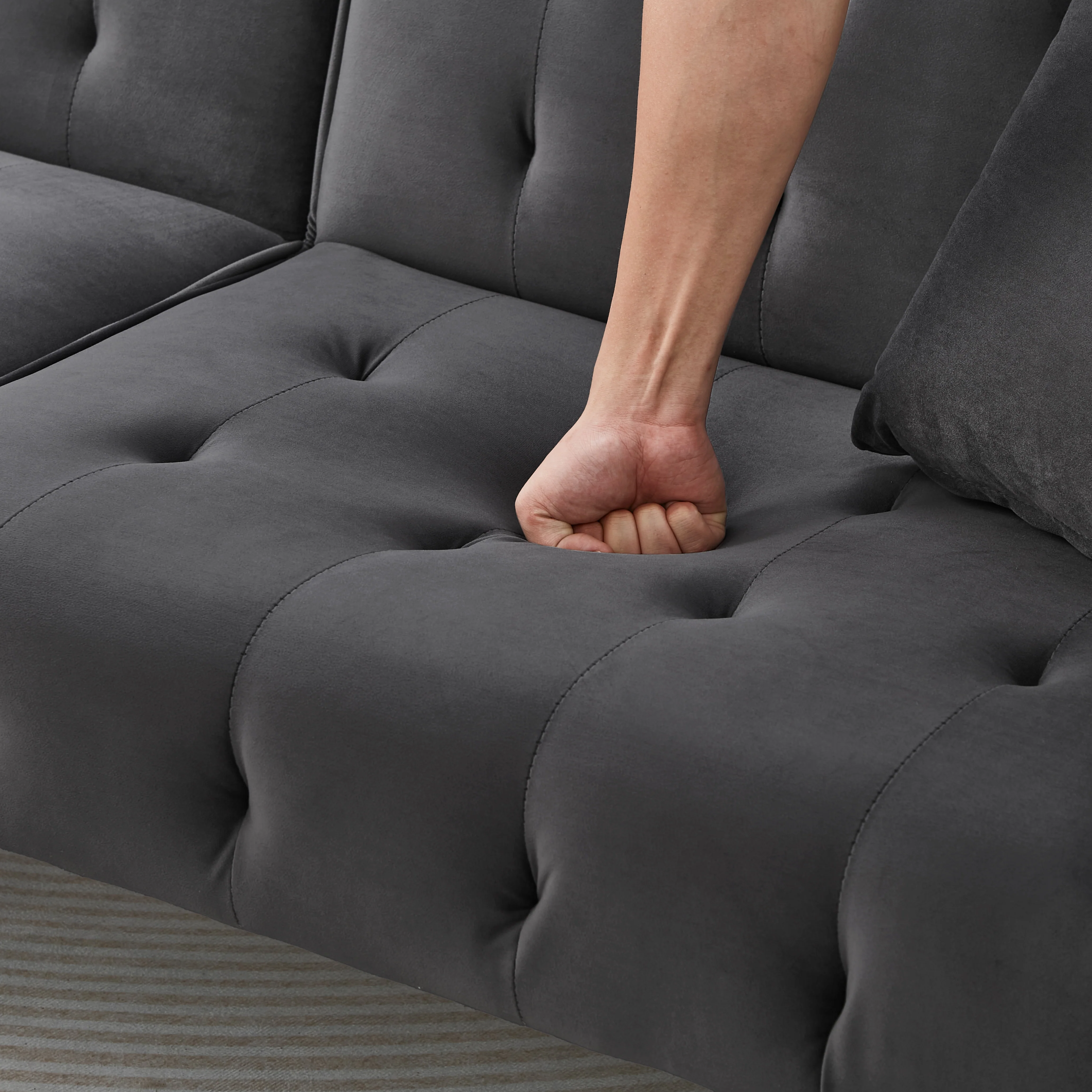 Sofa Bed, Two-Seater Multifunctional with Adjustable Backrest & Armrests, Velour - Image 10