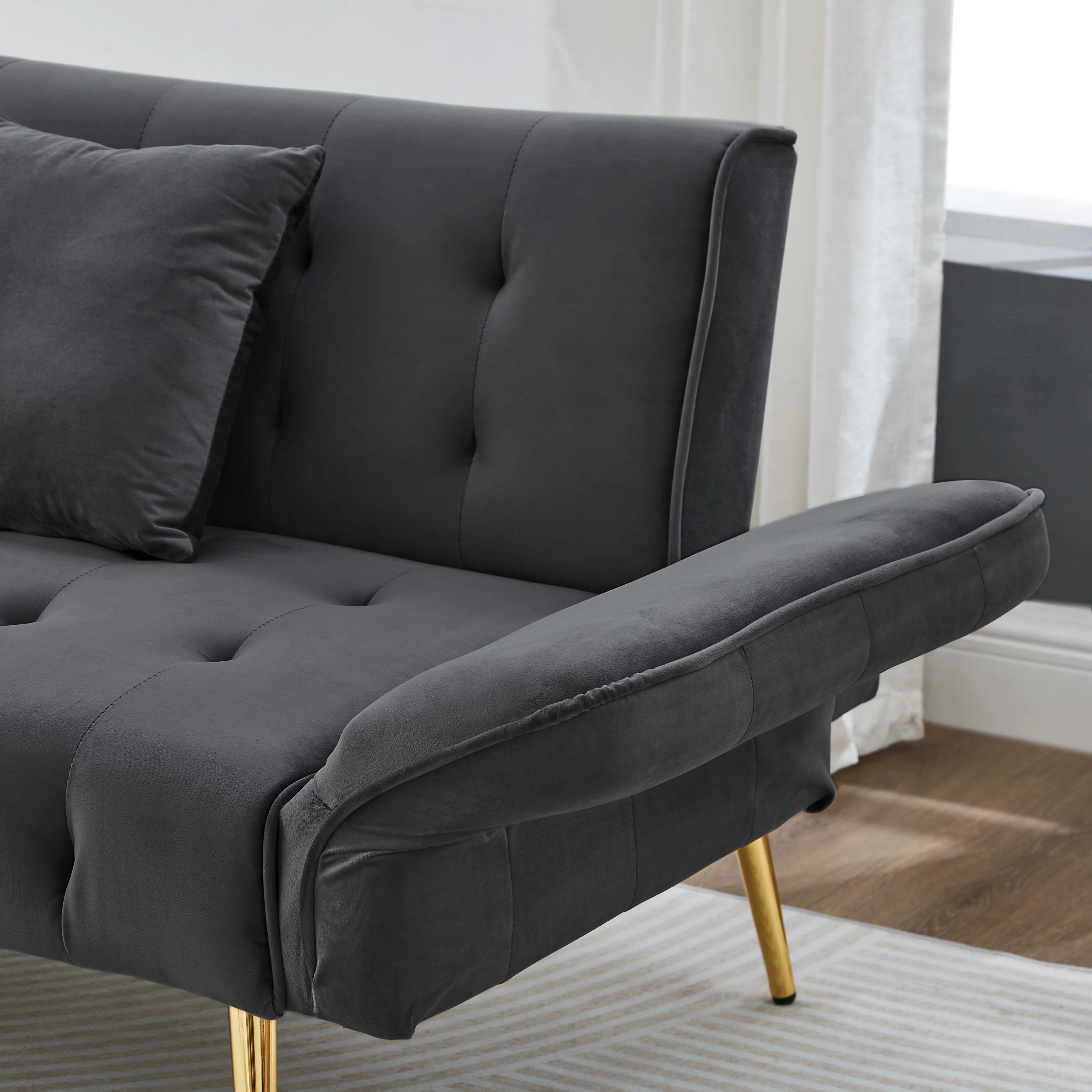 Sofa Bed, Two-Seater Multifunctional with Adjustable Backrest & Armrests, Velour - Image 9