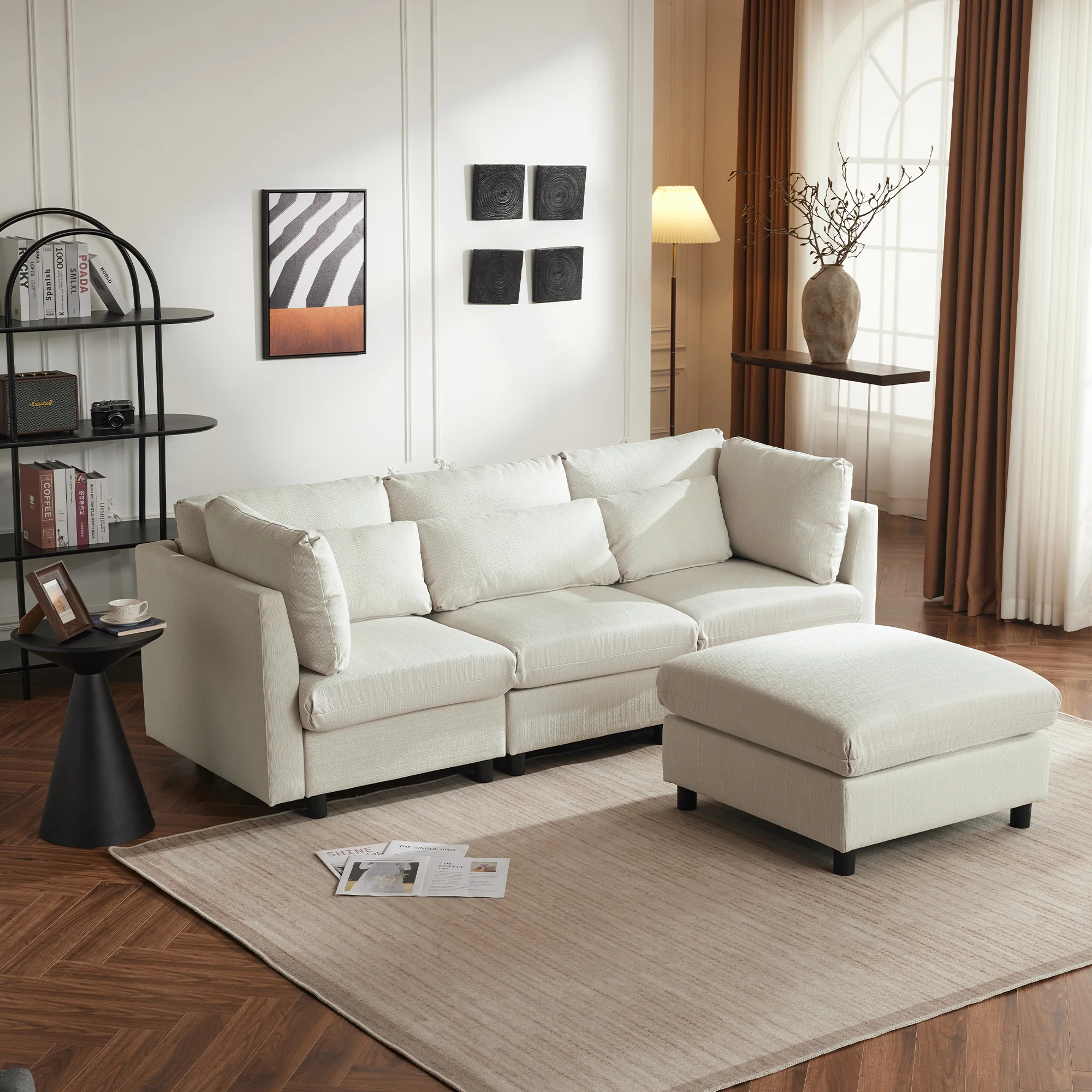 Sofa, L-Shaped Corner with Footstool, 3-Seater, Upholstered - Image 10