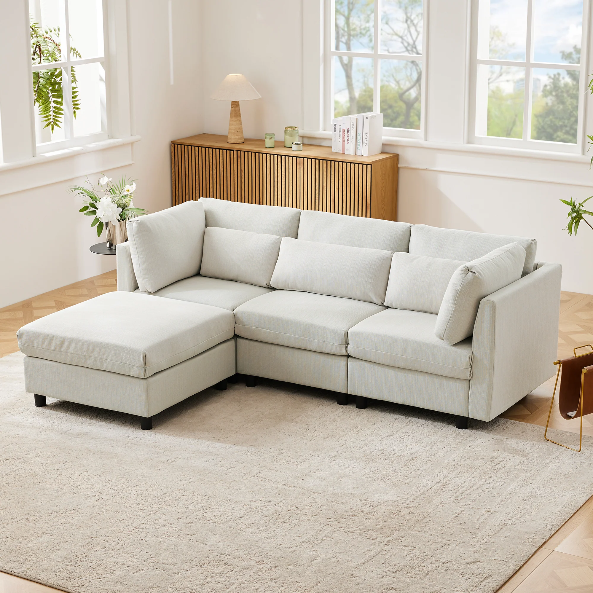 Sofa, L-Shaped Corner with Footstool, 3-Seater, Upholstered - Image 2