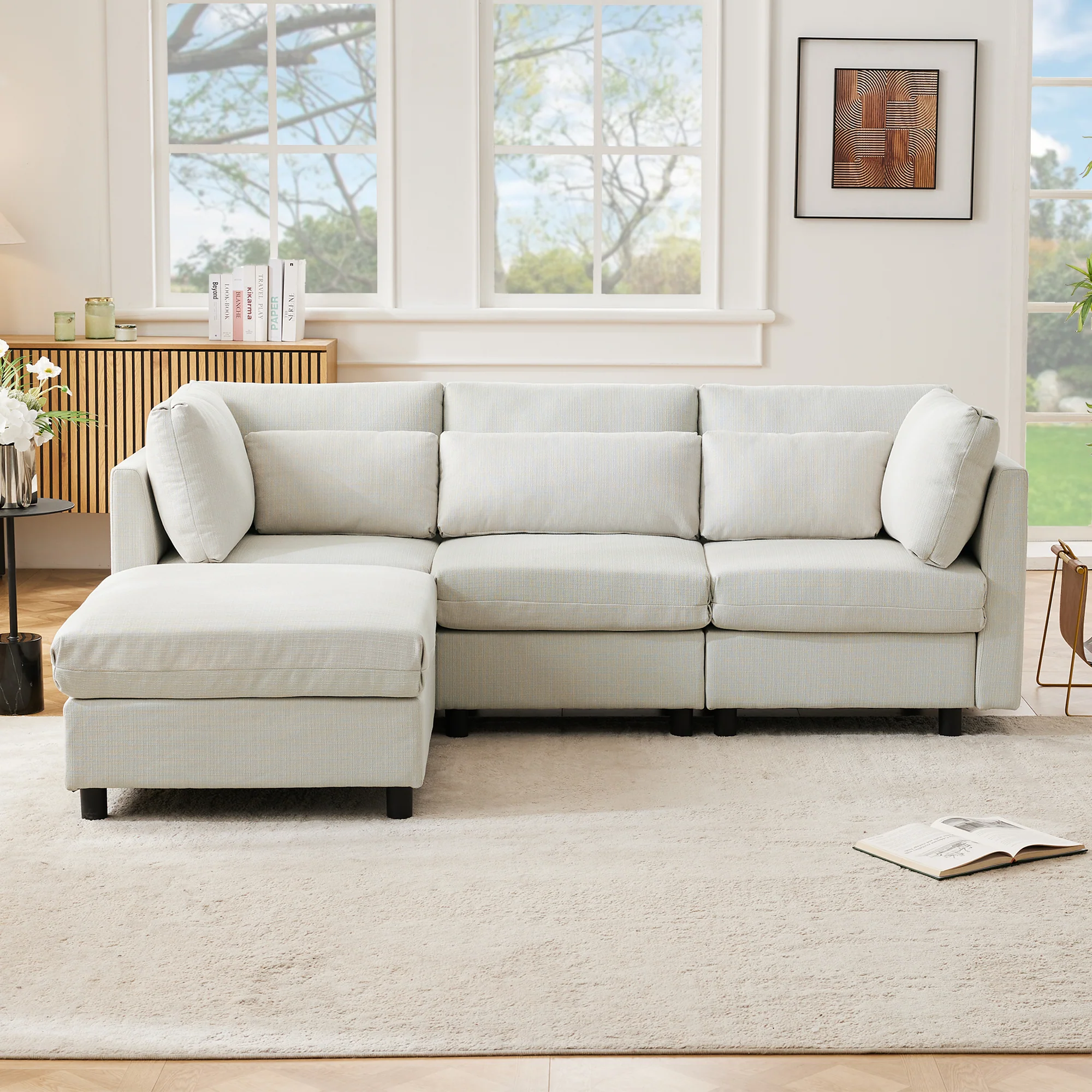 Sofa, L-Shaped Corner with Footstool, 3-Seater, Upholstered - Image 3