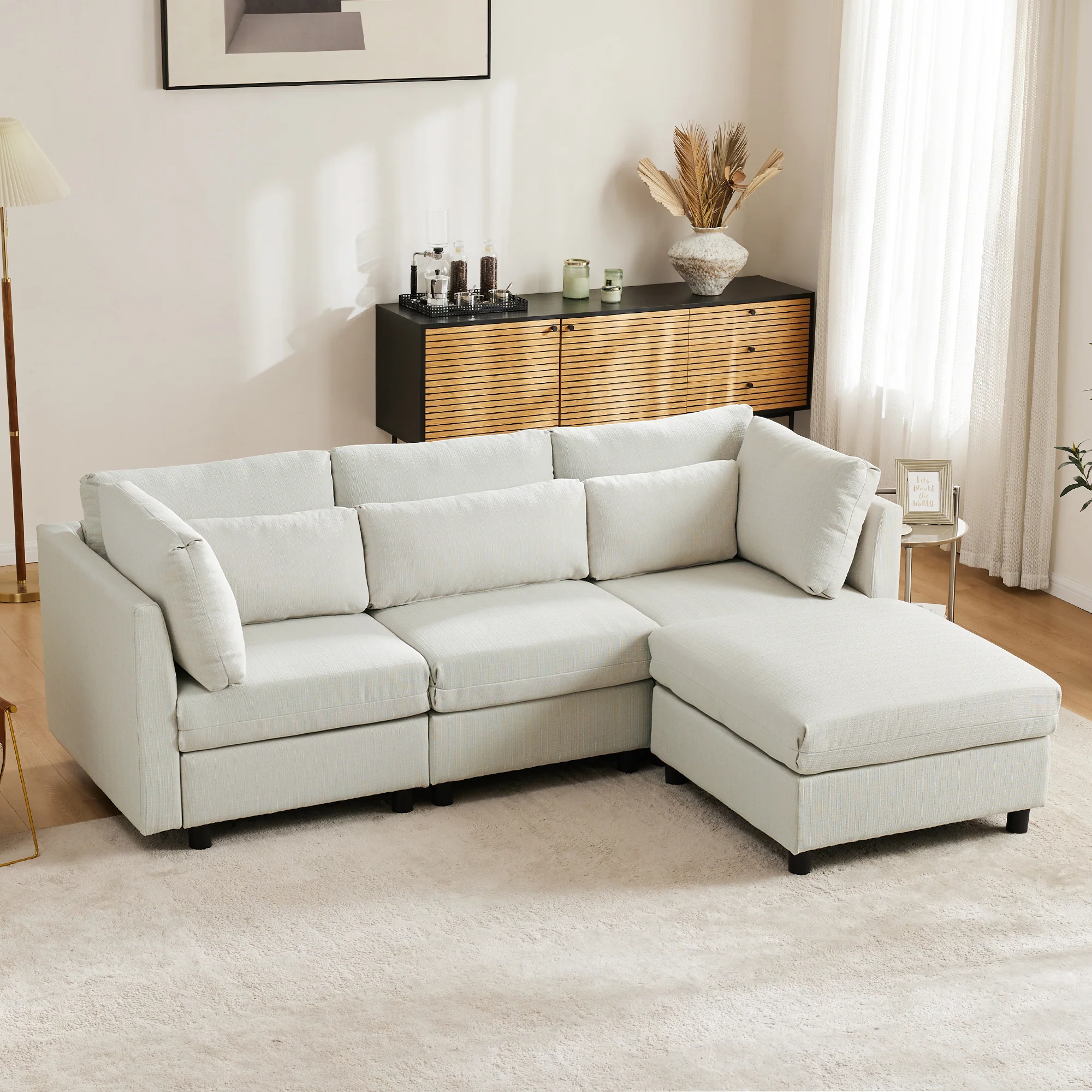 Sofa, L-Shaped Corner with Footstool, 3-Seater, Upholstered - Image 4