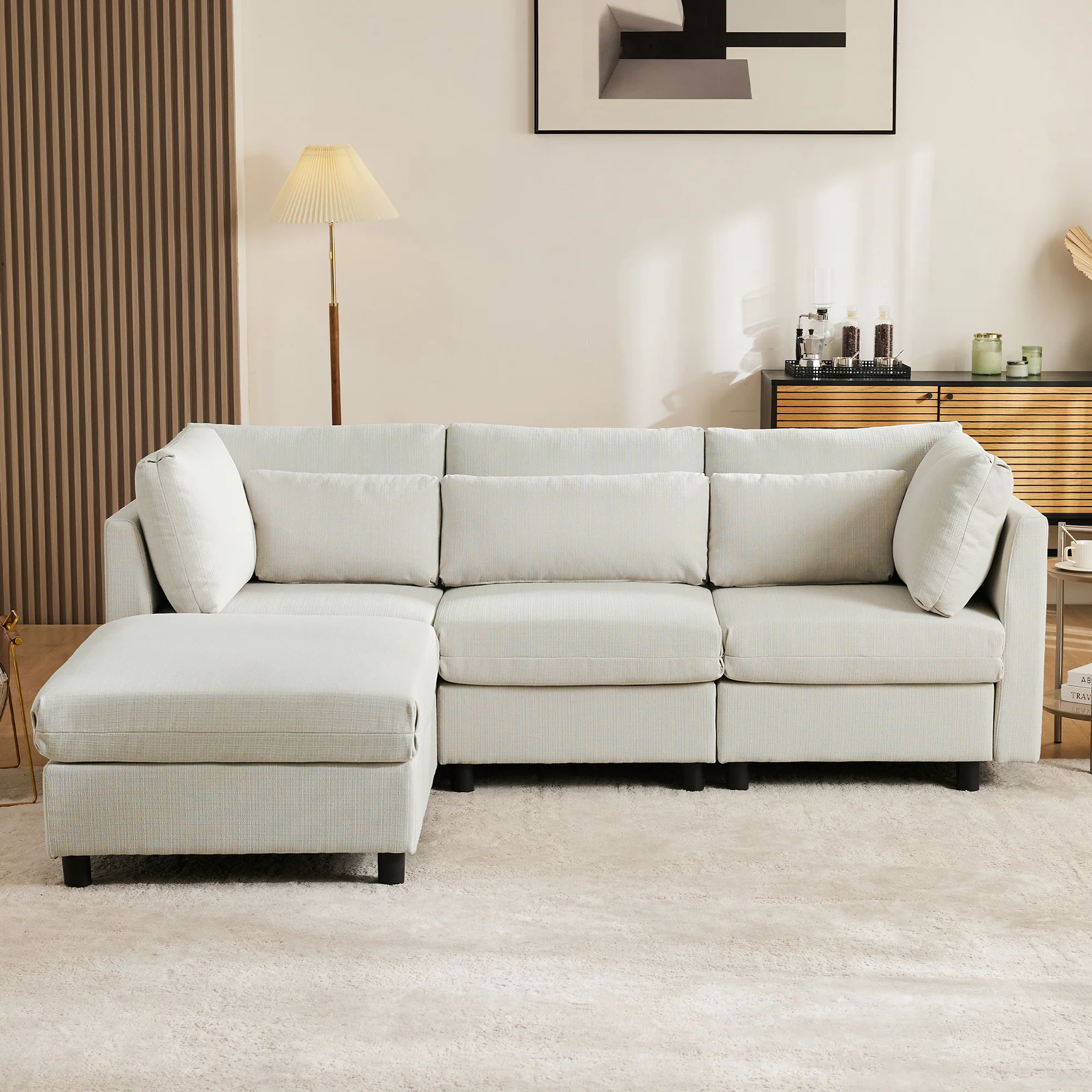 Sofa, L-Shaped Corner with Footstool, 3-Seater, Upholstered - Image 5