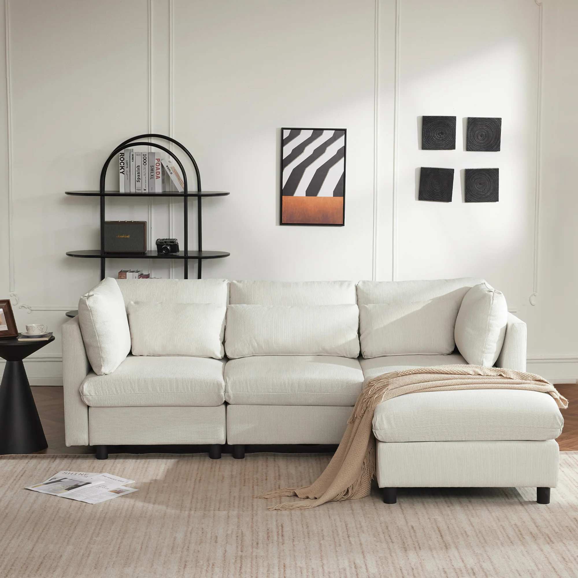 Sofa, L-Shaped Corner with Footstool, 3-Seater, Upholstered - Image 6