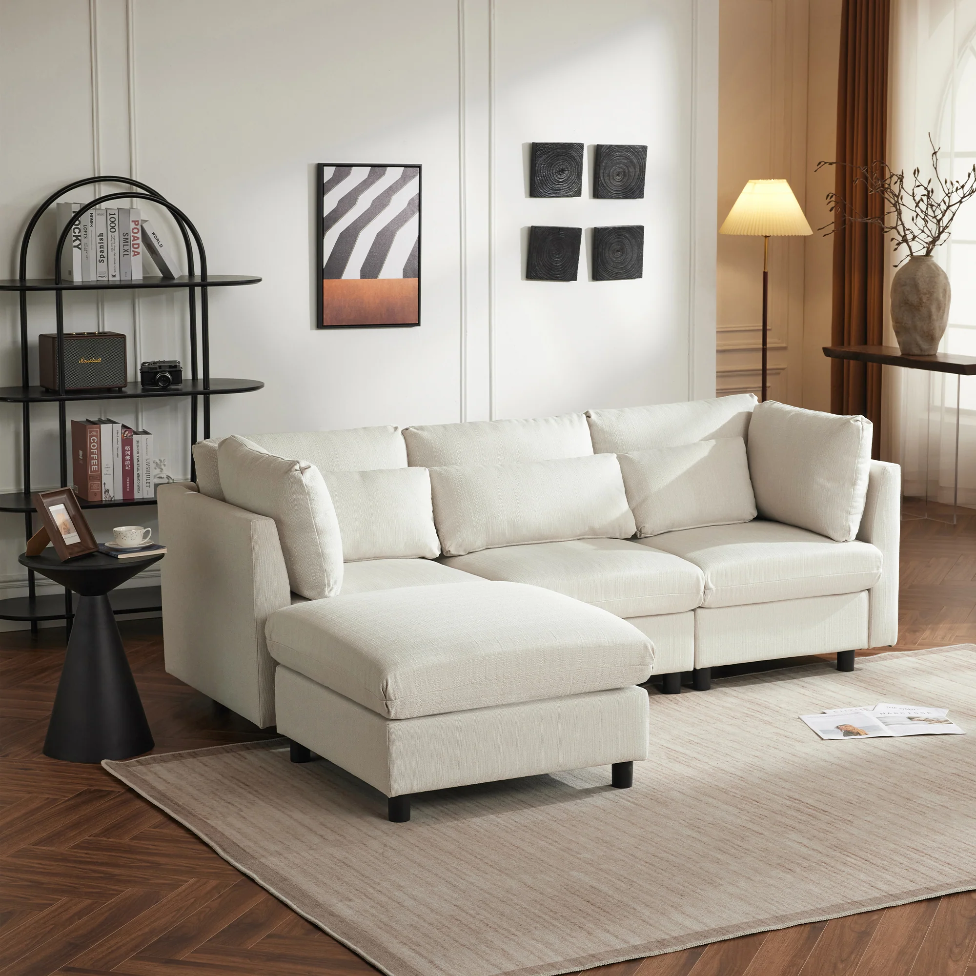 Sofa, L-Shaped Corner with Footstool, 3-Seater, Upholstered - Image 7