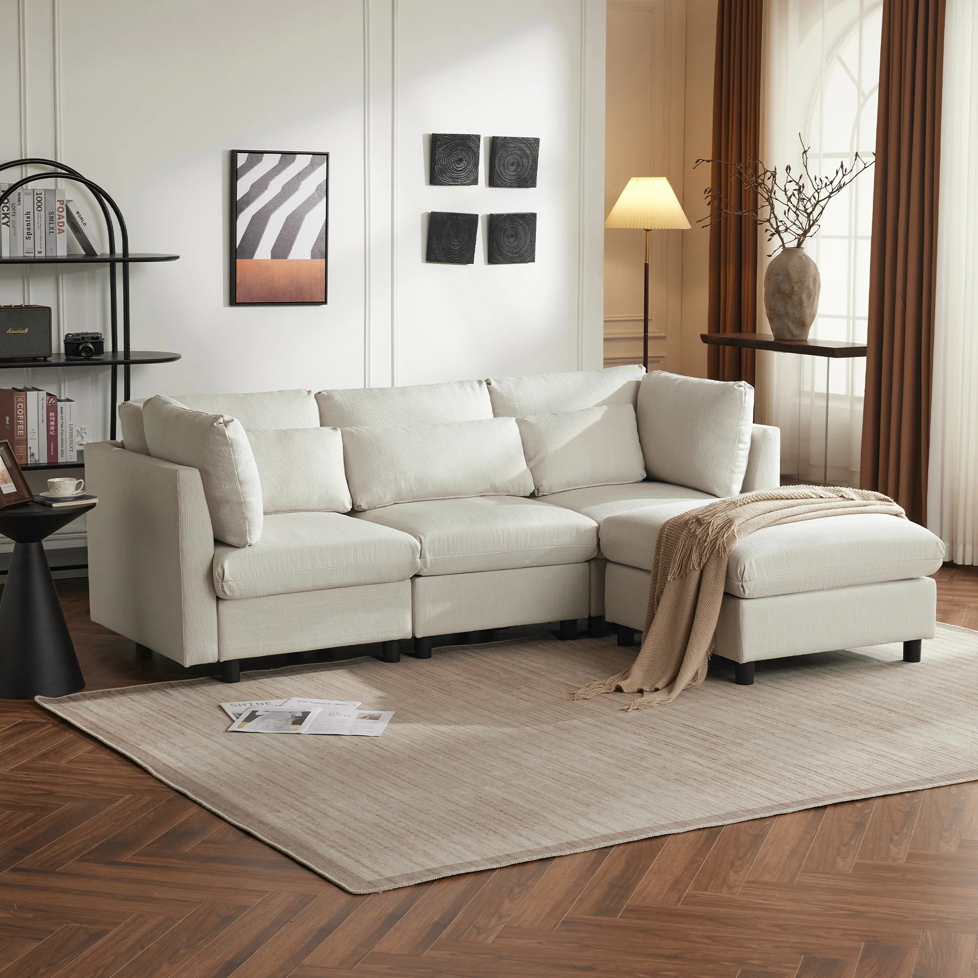 Sofa, L-Shaped Corner with Footstool, 3-Seater, Upholstered - Image 8