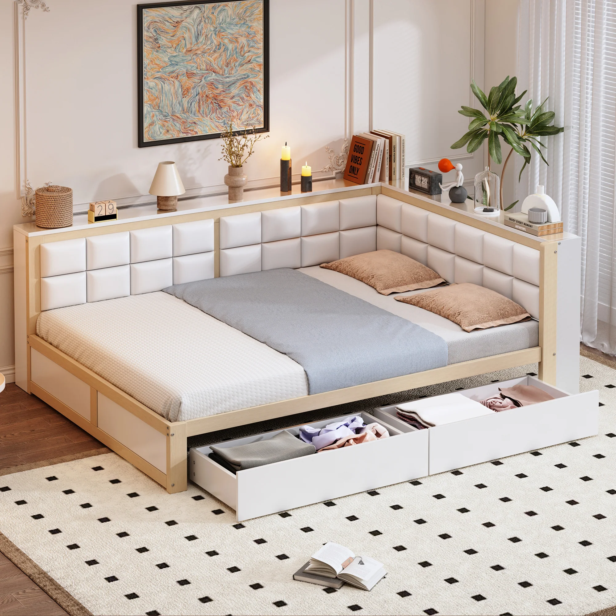 Sofa Wooden Bed, 140x200 Multifunctional with Storage Drawer, Pine Wood - Image 2