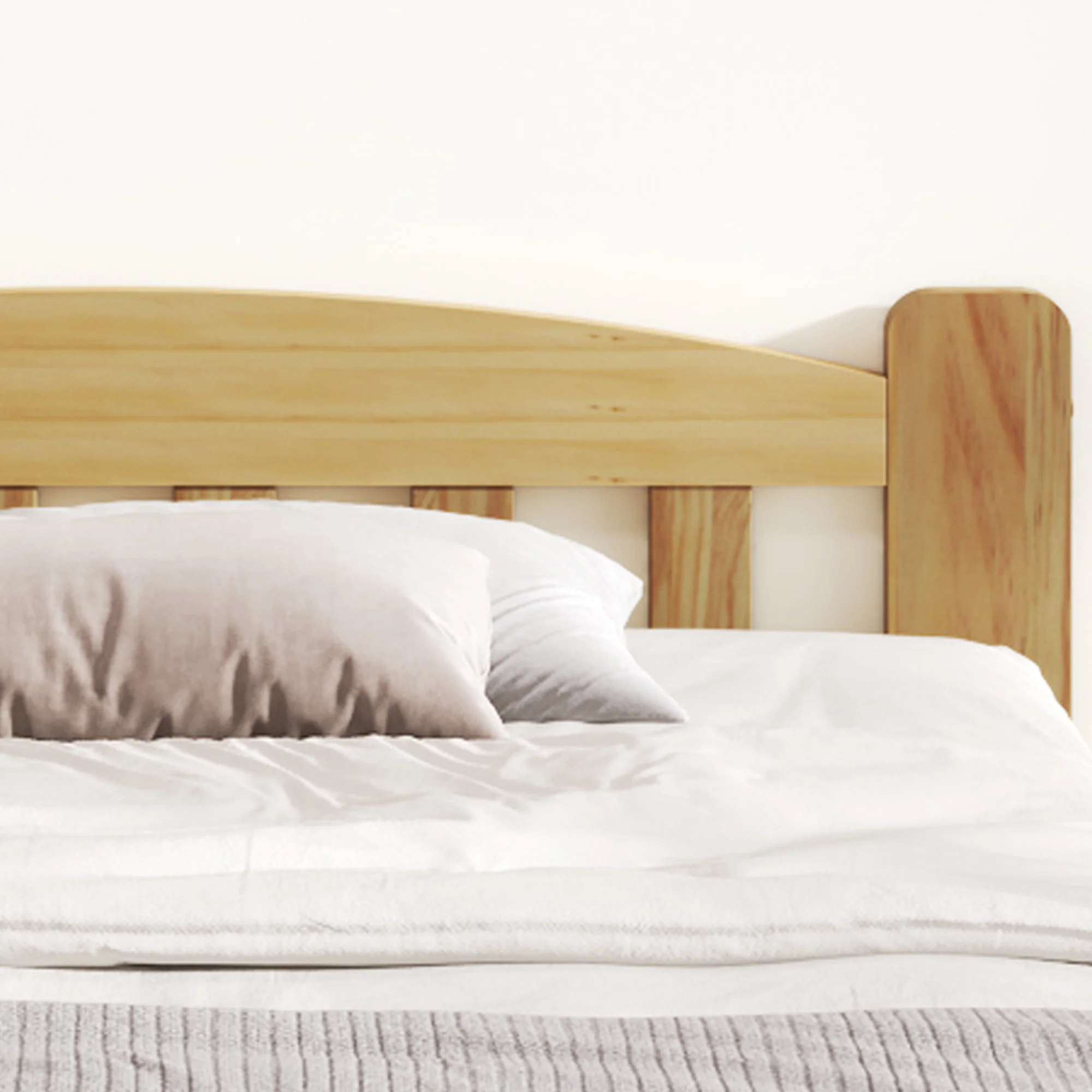 Solid Wood Bed, Futon Double Bed with Headboard & Slatted Frame, Natural, 140x200 cm - Image 8
