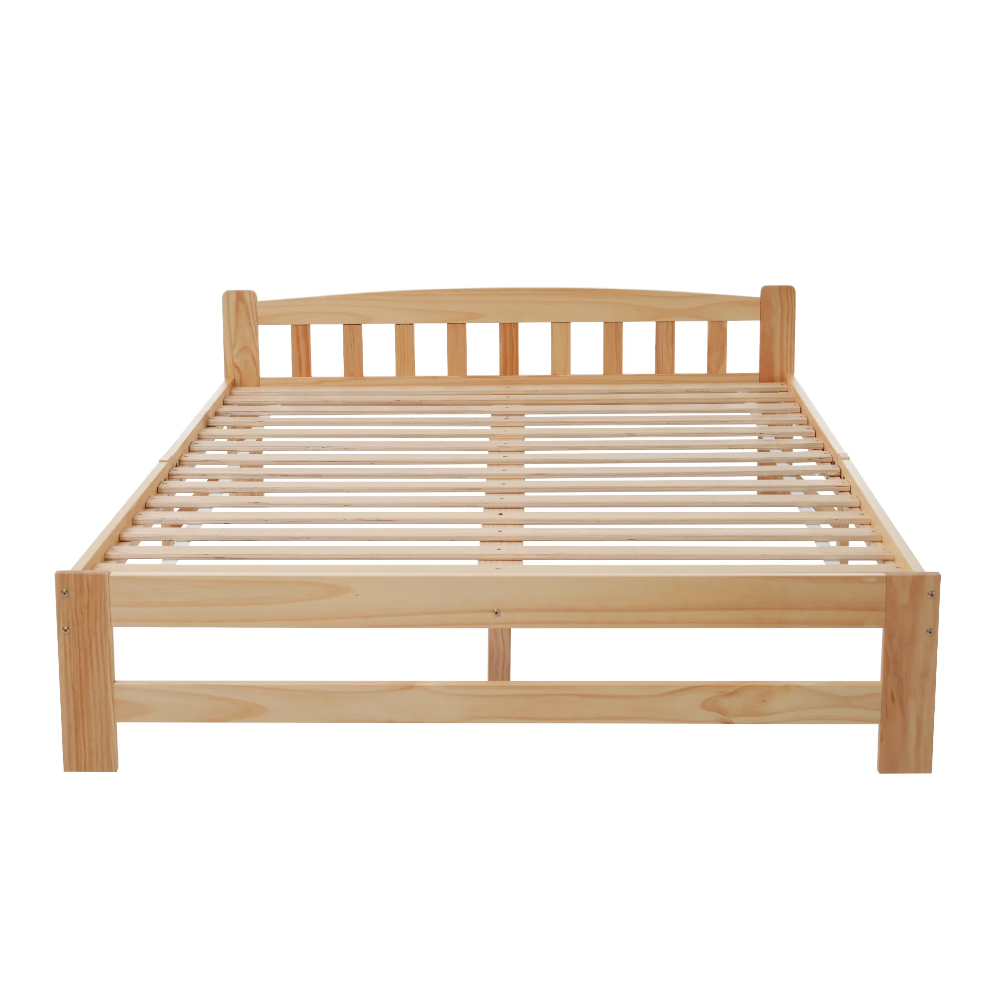 Solid Wood Bed, Futon Double Bed with Headboard & Slatted Frame, Natural, 140x200 cm - Image 9