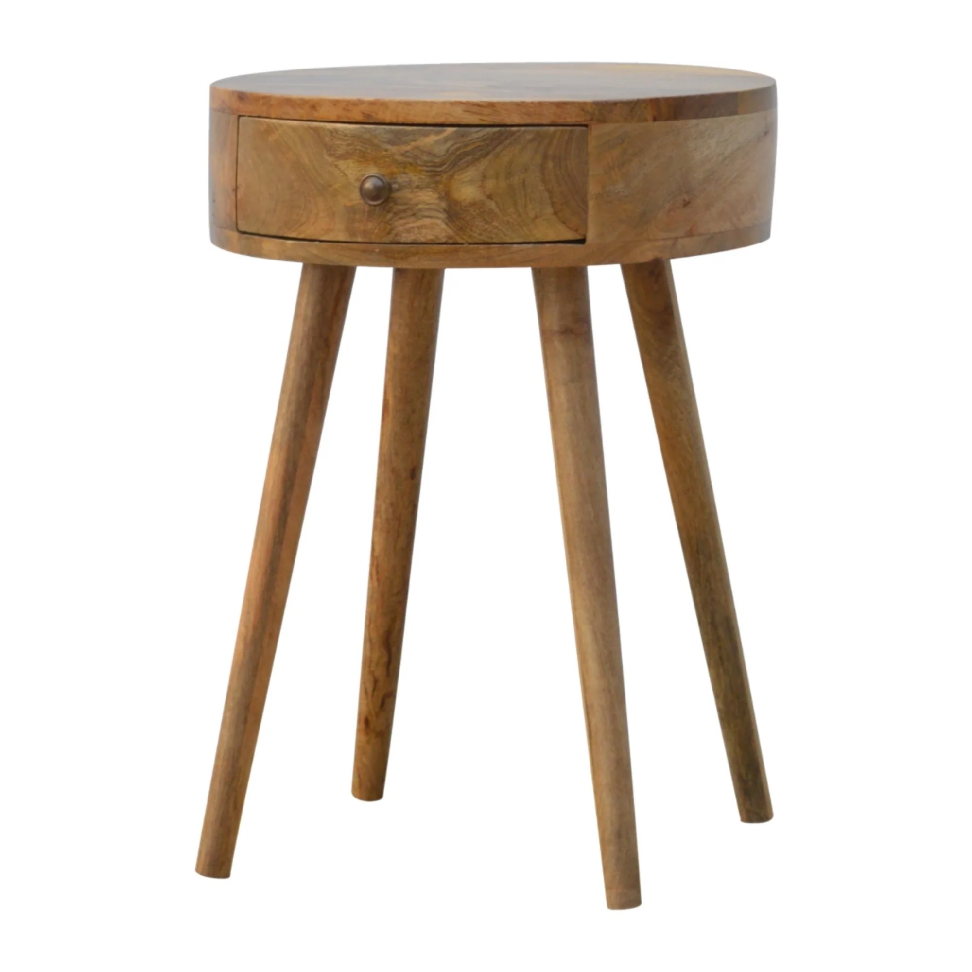 Solid Wood Bedside, Circular Shaped 1 Drawer, Nordic - Image 2