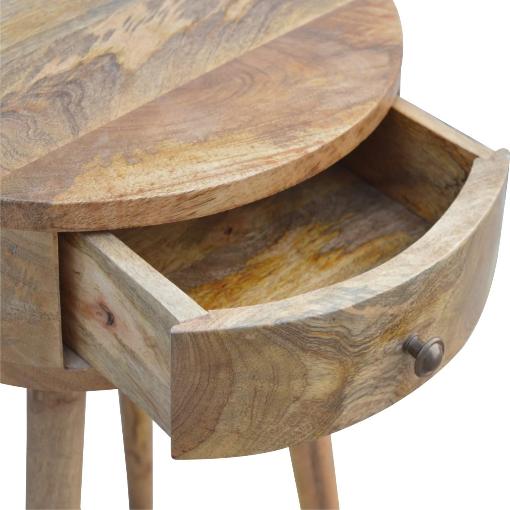 Solid Wood Bedside, Circular Shaped 1 Drawer, Nordic - Image 6