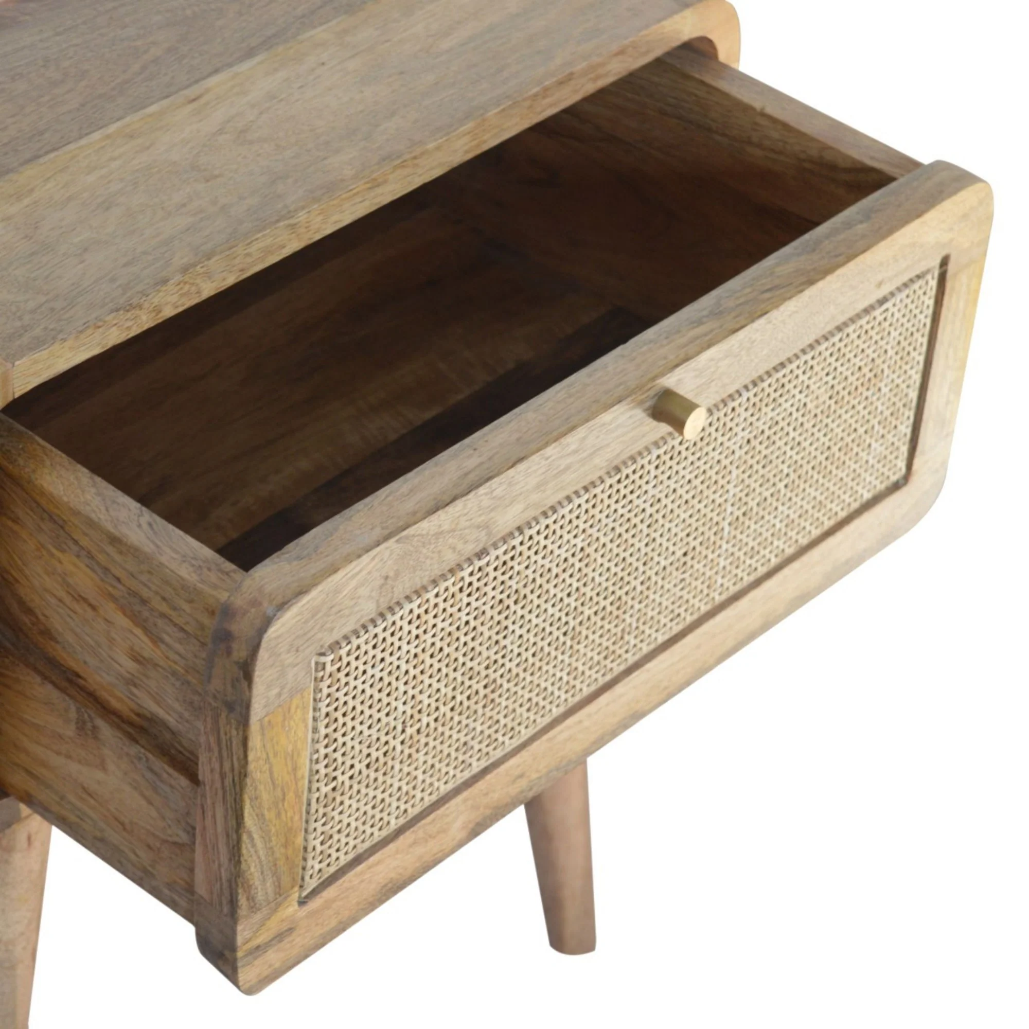 Solid Wood Bedside, Close-Knit Rattan Drawer, Beige - Image 2