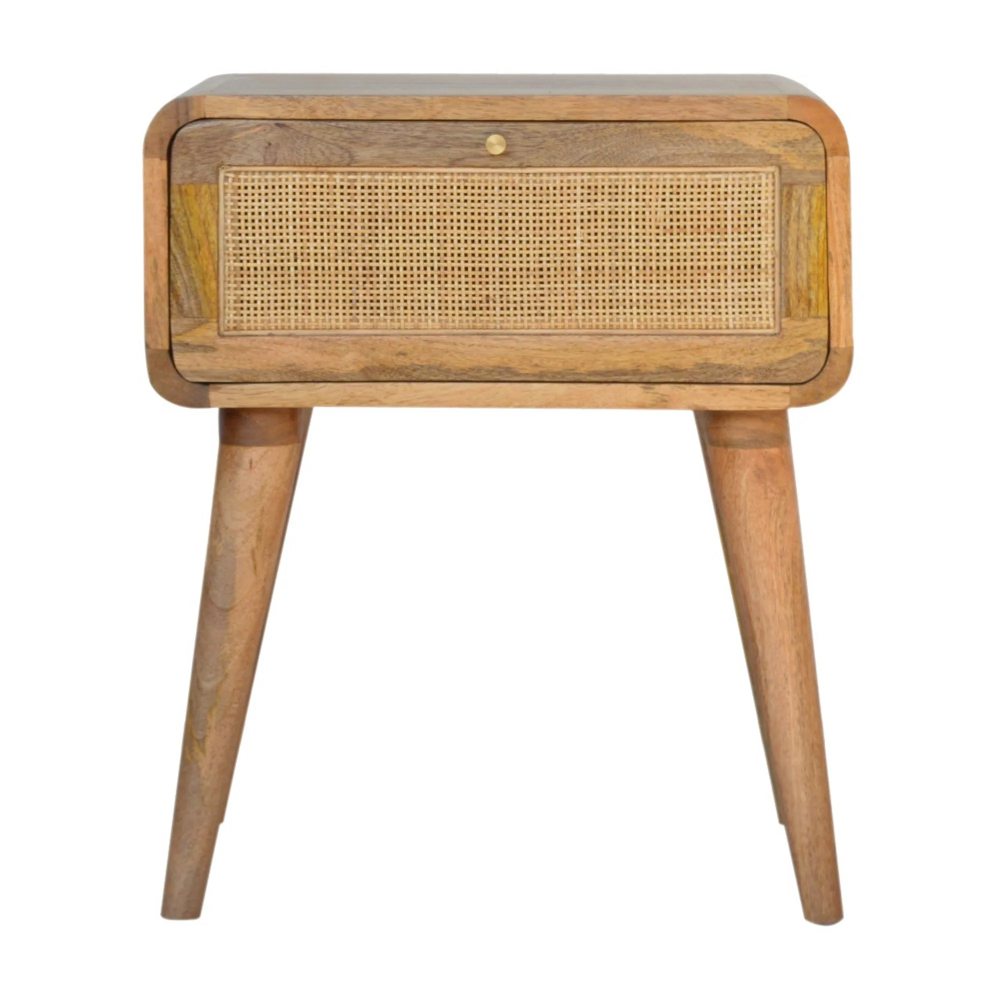 Solid Wood Bedside, Close-Knit Rattan Drawer, Beige - Image 7