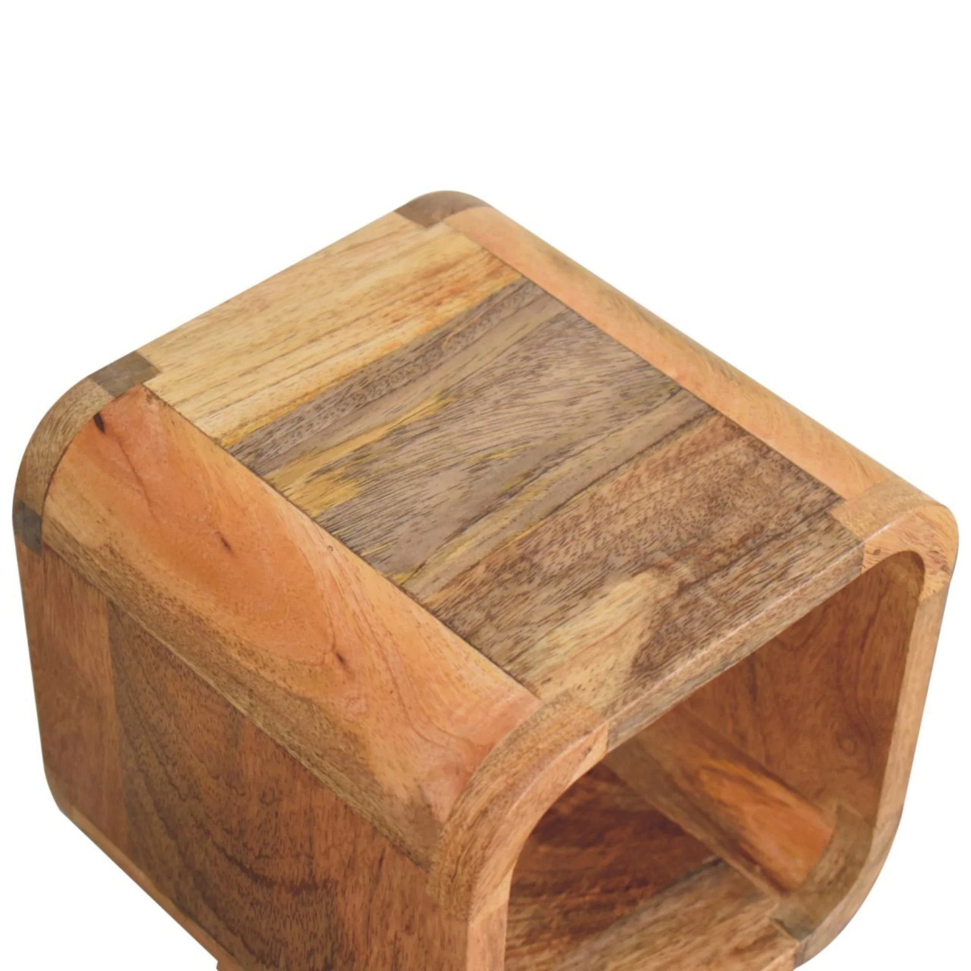 Solid Wood Bedside, Extra Mini Minimalist Open Curved Open Slot, Oak-ish Brown - Image 2