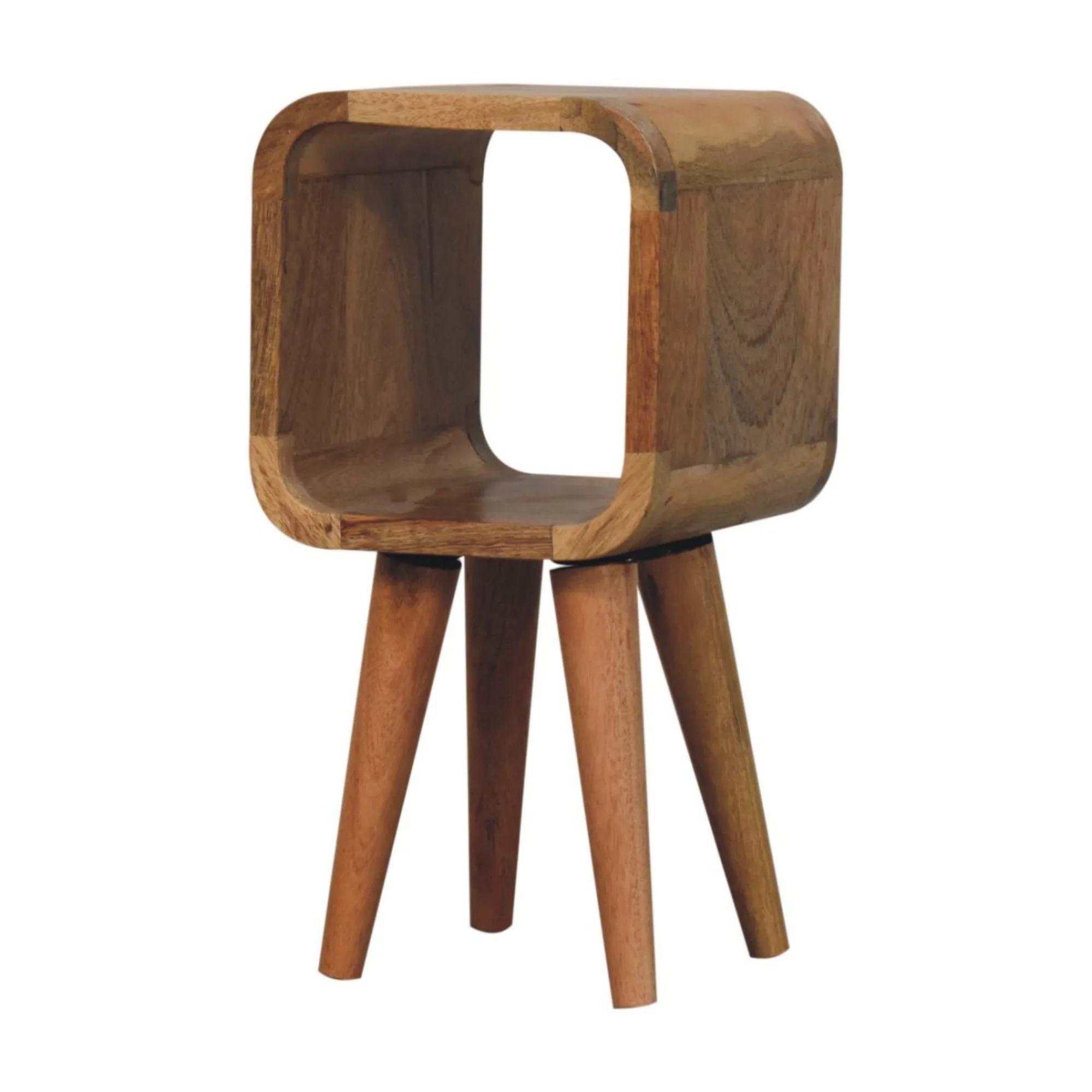 Solid Wood Bedside, Extra Mini Minimalist Open Curved Open Slot, Oak-ish Brown - Image 3