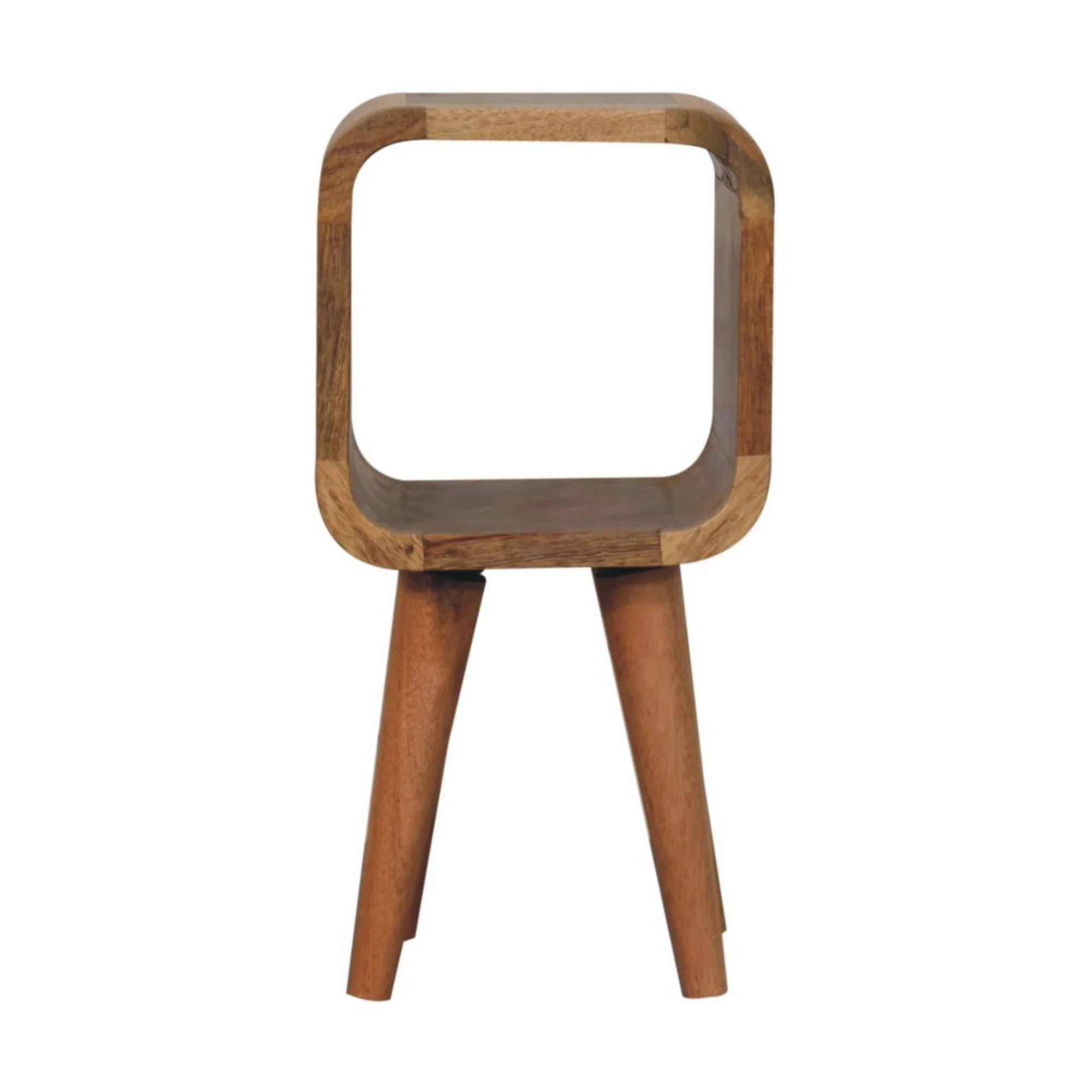 Solid Wood Bedside, Extra Mini Minimalist Open Curved Open Slot, Oak-ish Brown - Image 4