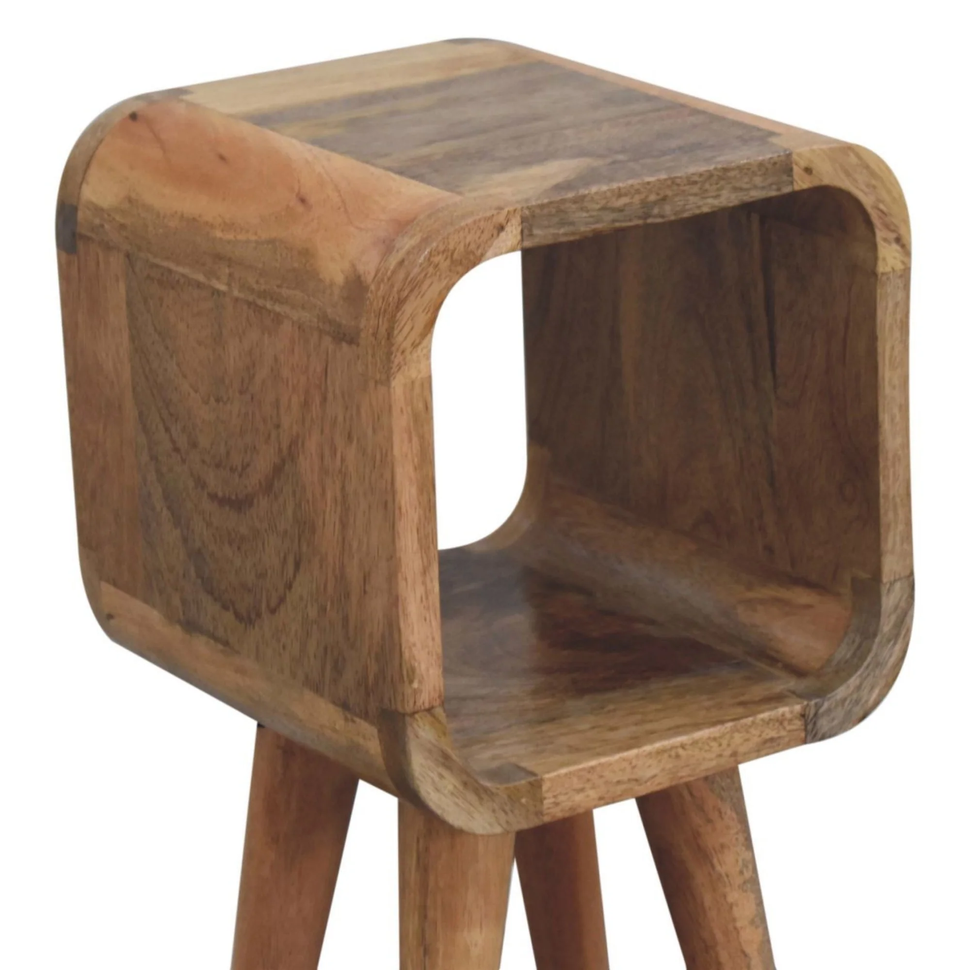Solid Wood Bedside, Extra Mini Minimalist Open Curved Open Slot, Oak-ish Brown - Image 6