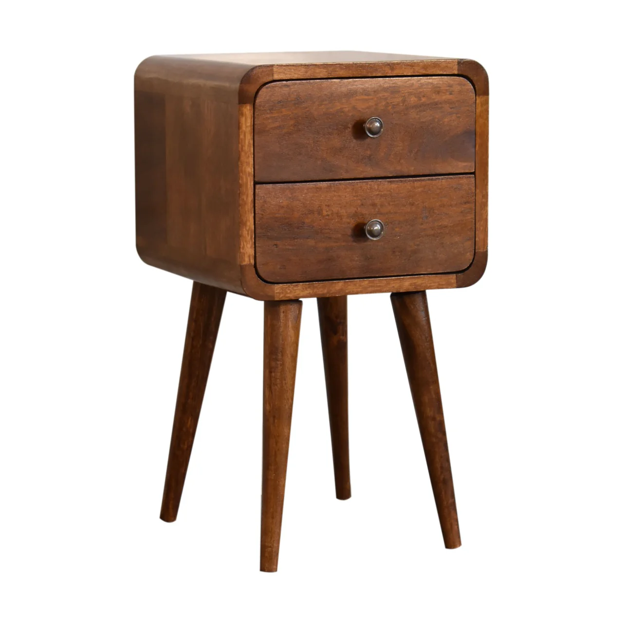 Solid Wood Bedside, Mini Curved 2 Drawers, Dark Brown - Image 2
