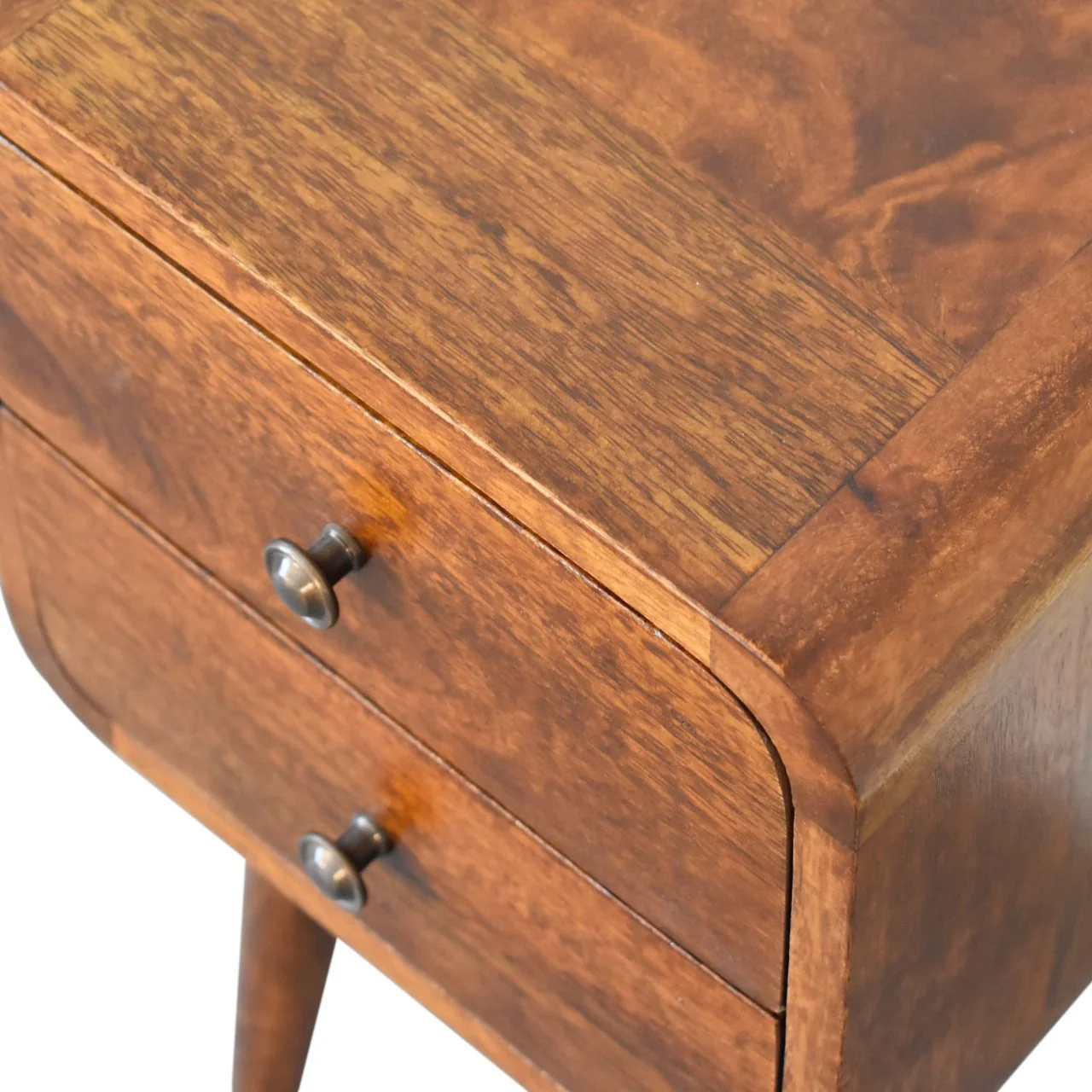 Solid Wood Bedside, Mini Curved 2 Drawers, Dark Brown - Image 3