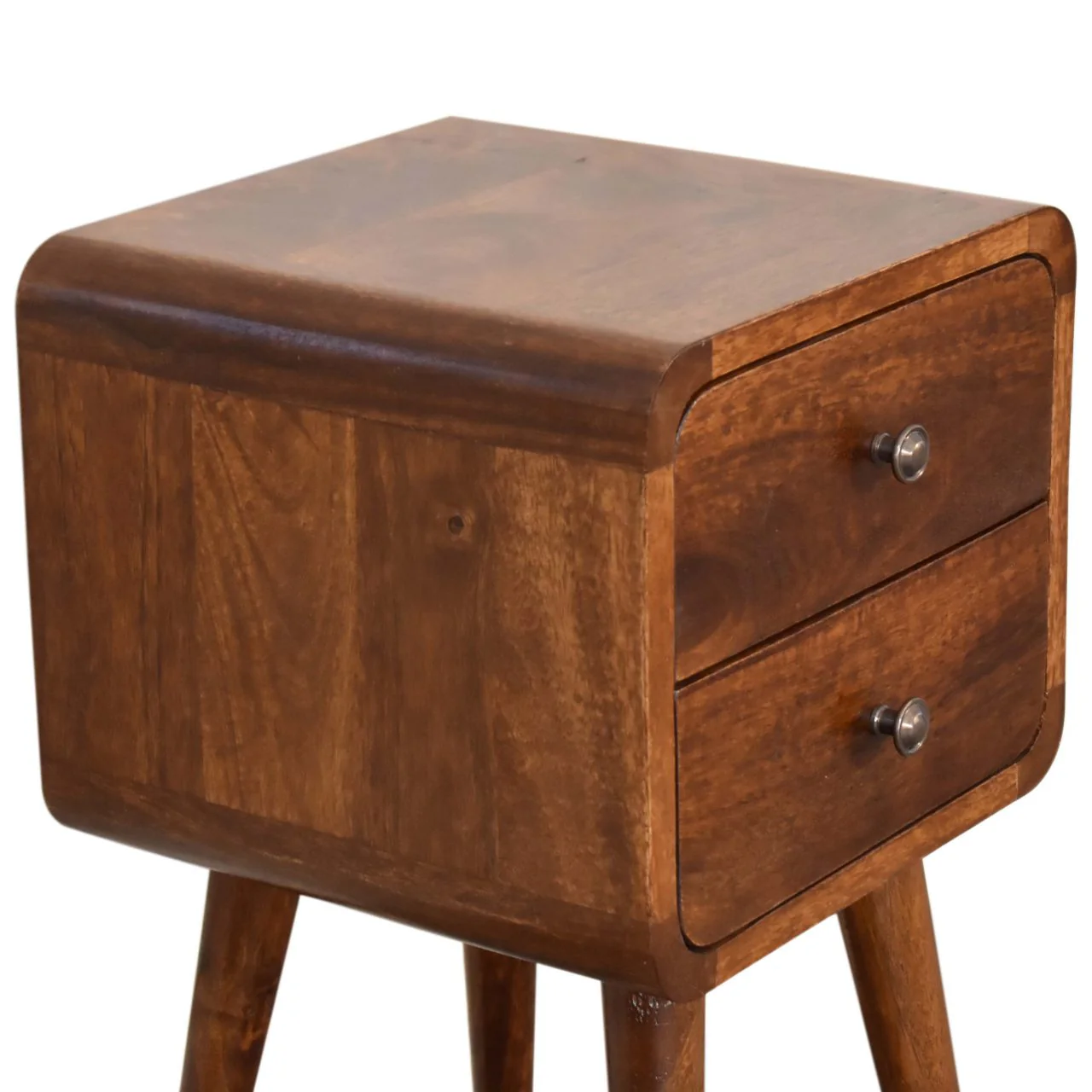 Solid Wood Bedside, Mini Curved 2 Drawers, Dark Brown - Image 4