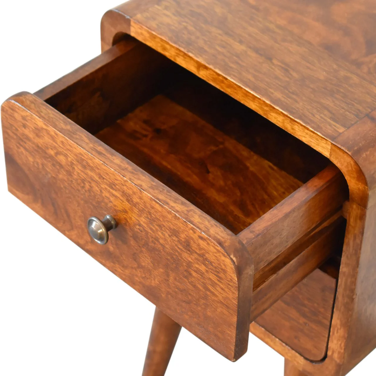 Solid Wood Bedside, Mini Curved 2 Drawers, Dark Brown - Image 5