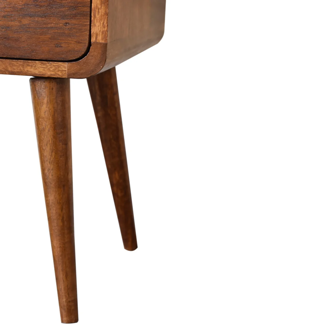 Solid Wood Bedside, Mini Curved 2 Drawers, Dark Brown - Image 6