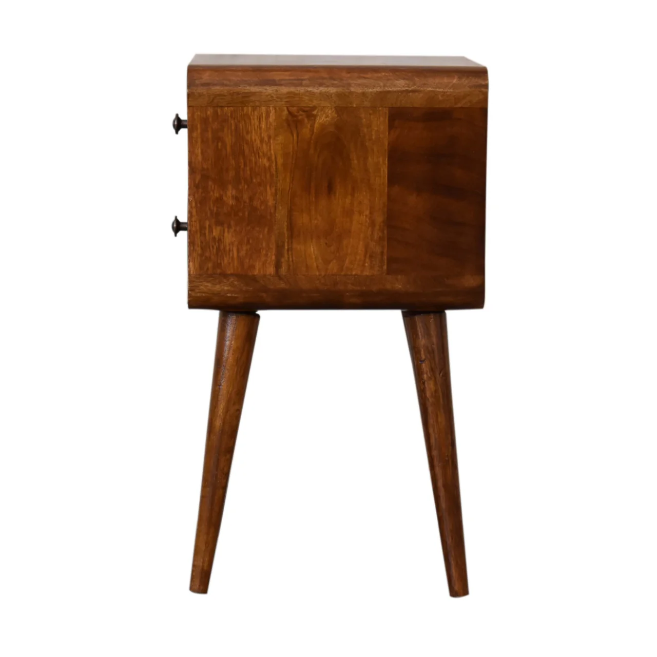 Solid Wood Bedside, Mini Curved 2 Drawers, Dark Brown - Image 7
