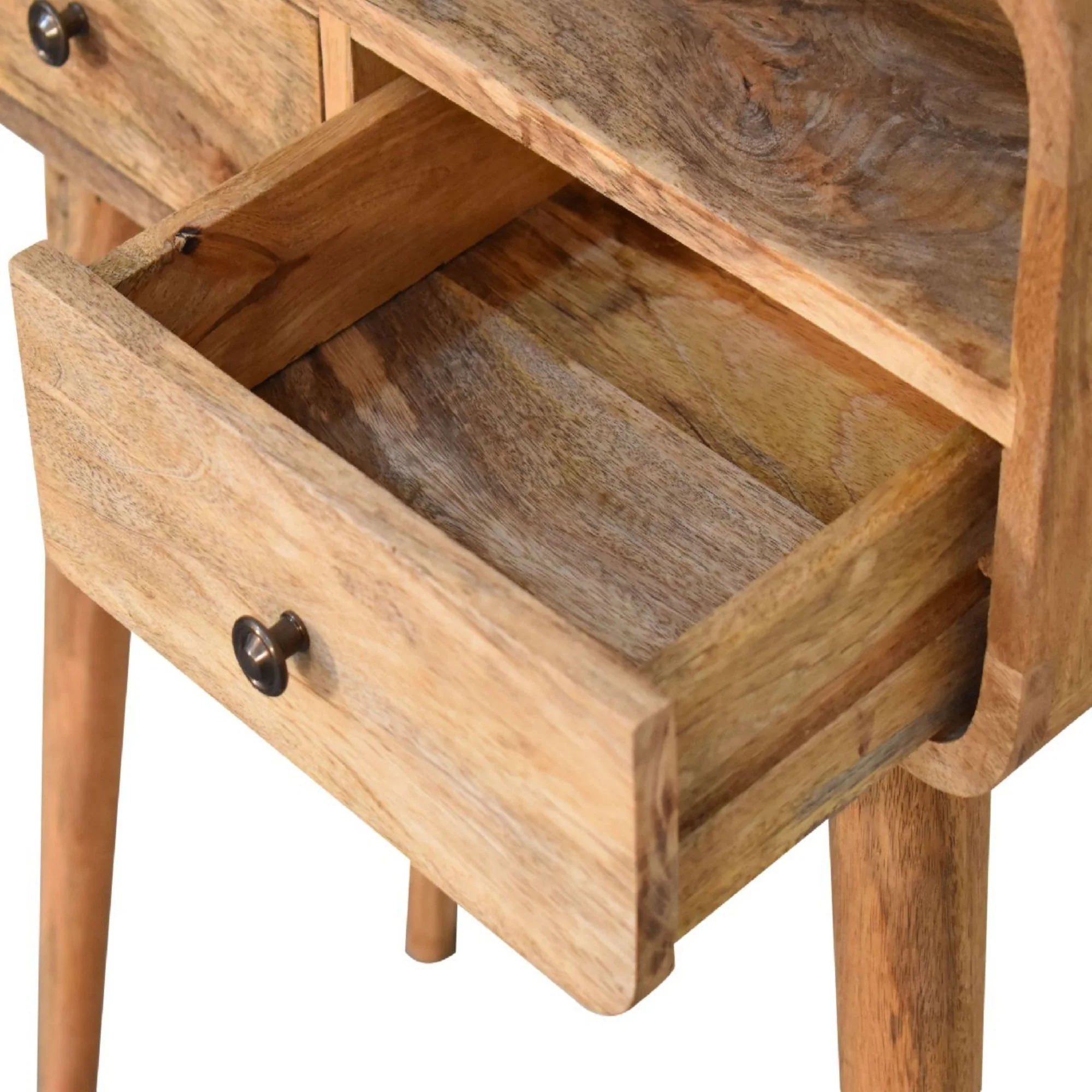 Solid Wood Console Table, Mini Curved 2 Drawers Open Slot, Brown - Image 4