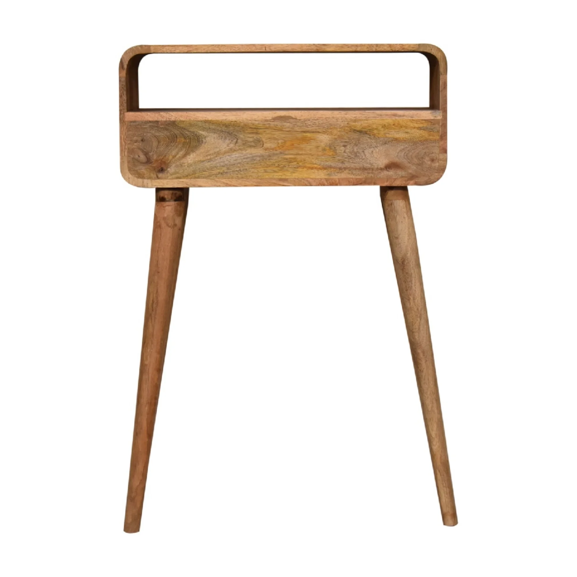 Solid Wood Console Table, Mini Curved 2 Drawers Open Slot, Brown - Image 6