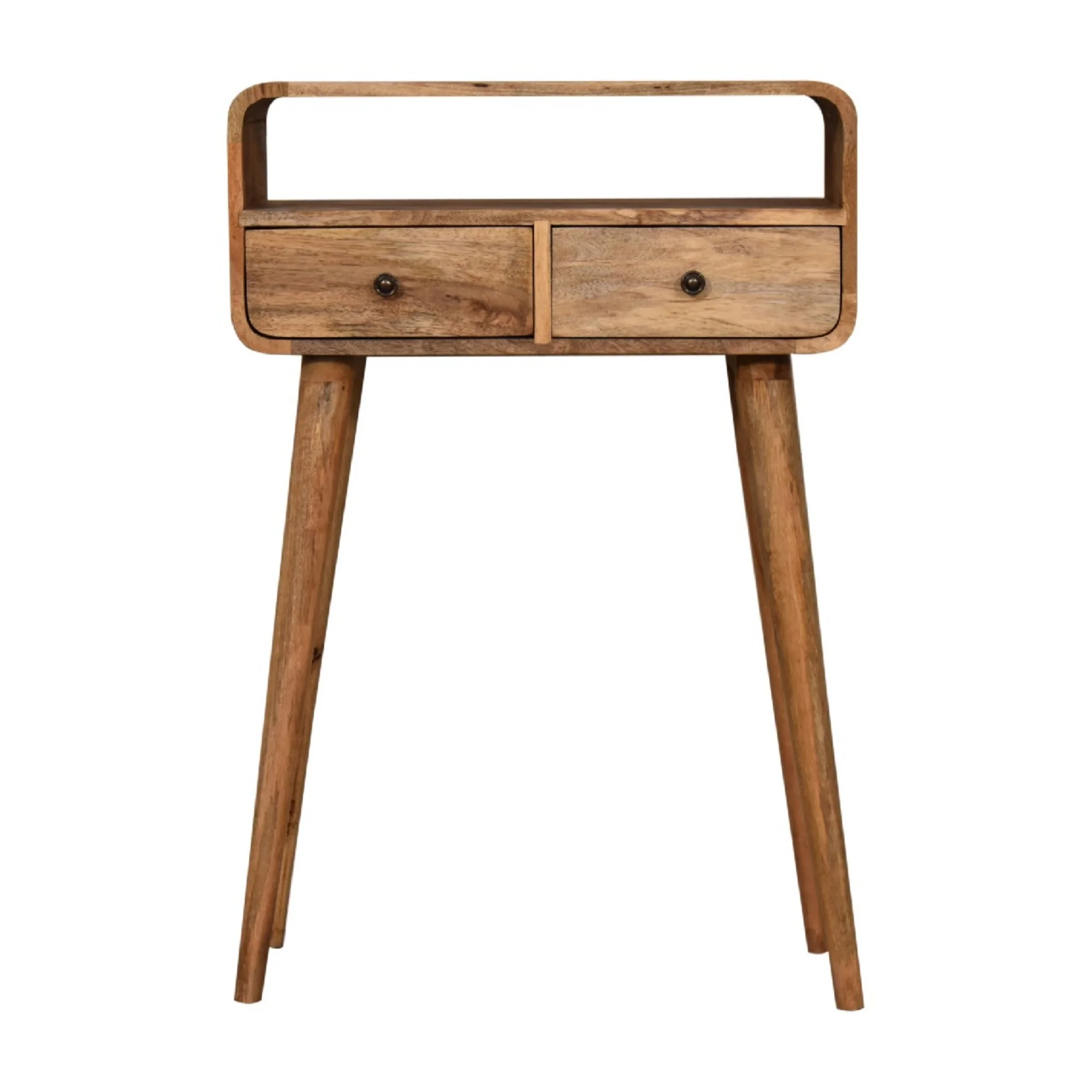 Solid Wood Console Table, Mini Curved 2 Drawers Open Slot, Brown - Image 7