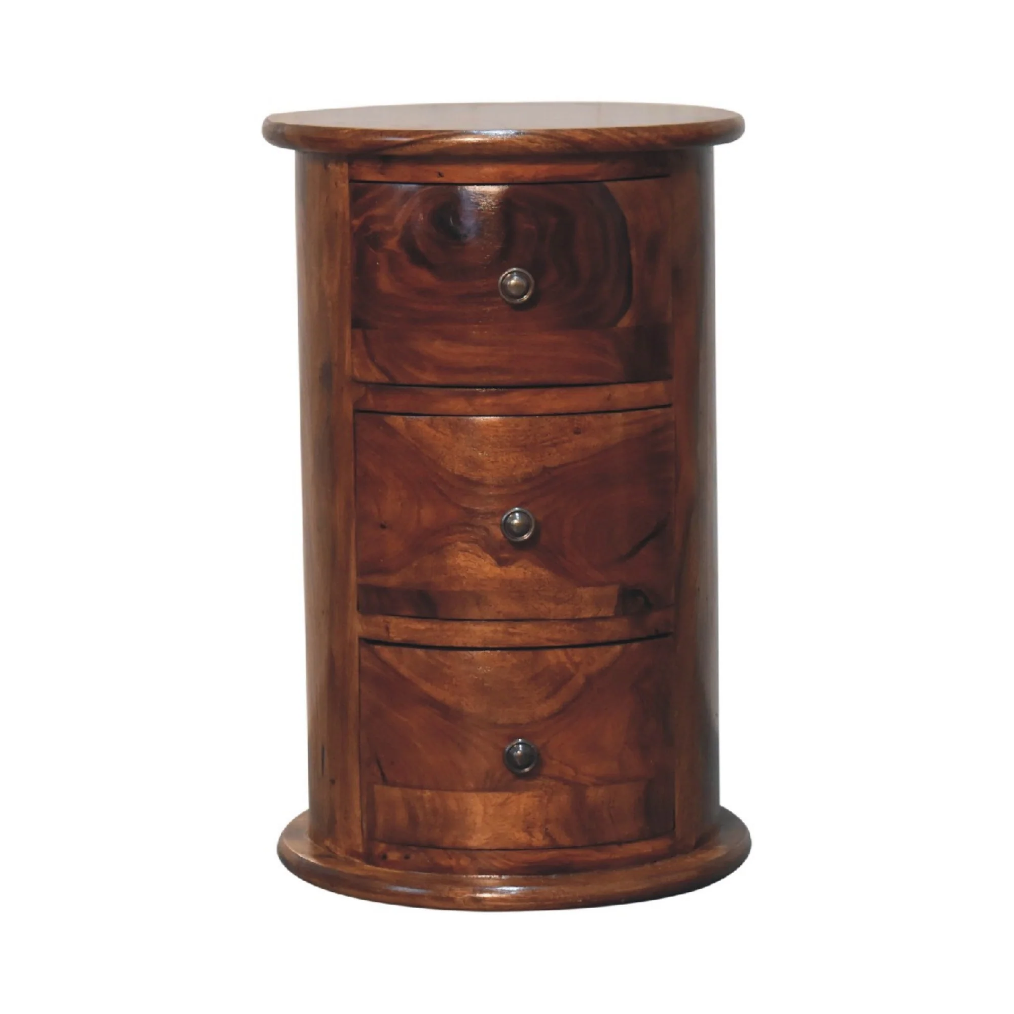 Solid Wood Drum, 3 Drawers, Dark Brown Chestnut Sheesham - Image 2