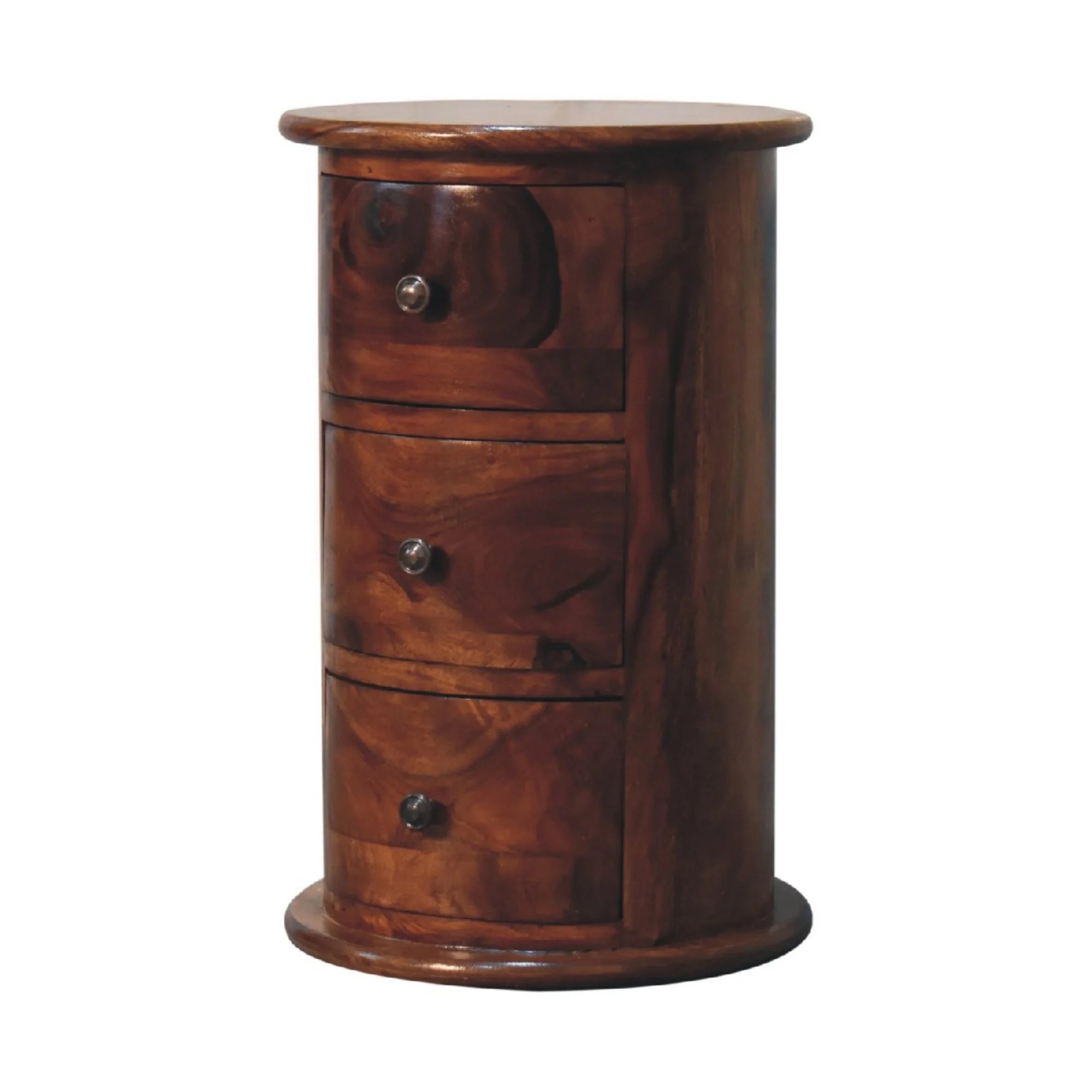 Solid Wood Drum, 3 Drawers, Dark Brown Chestnut Sheesham - Image 3