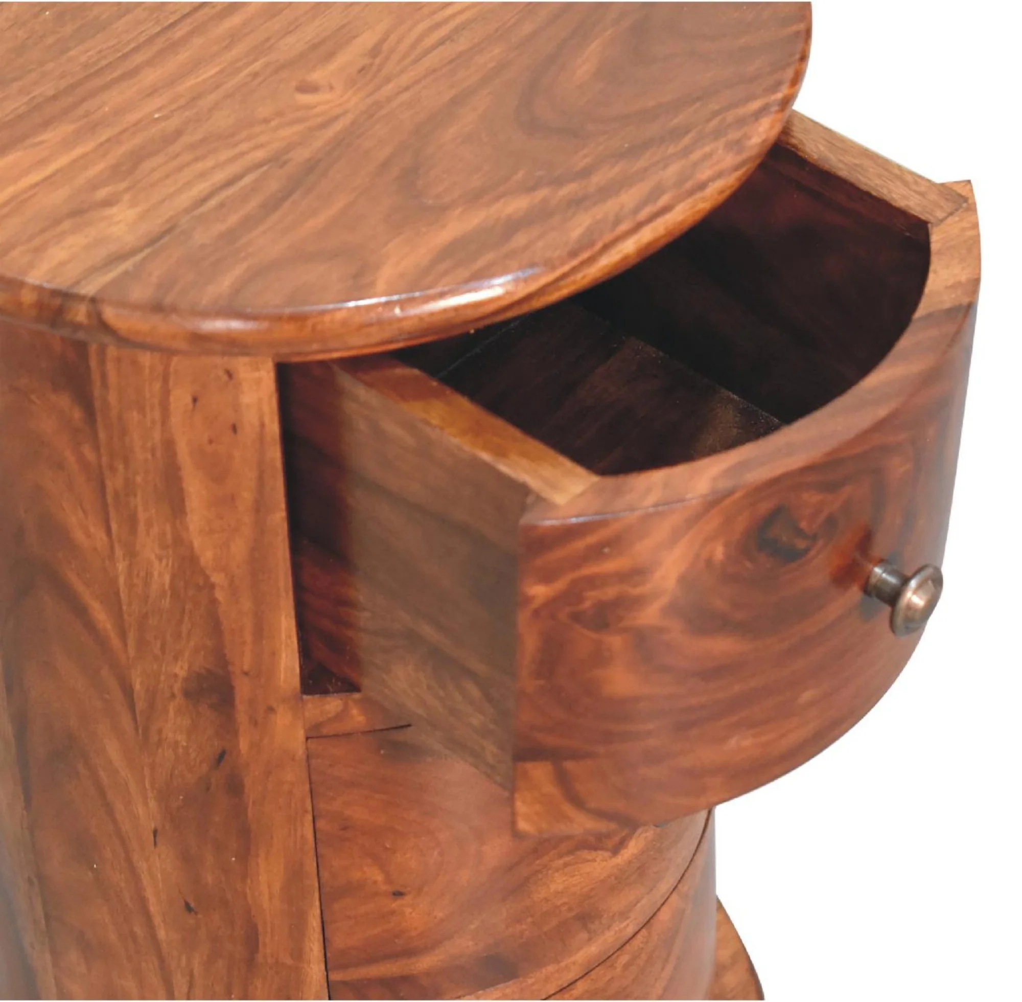Solid Wood Drum, 3 Drawers, Dark Brown Chestnut Sheesham - Image 6