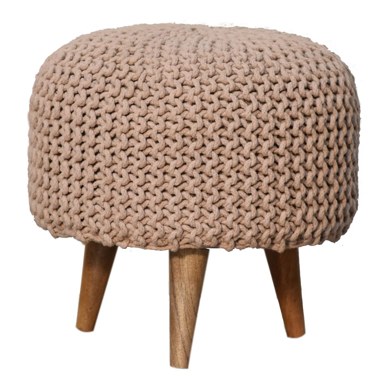 Solid Wood Keeva Round Footstool, Upholstered, Peach - Image 2