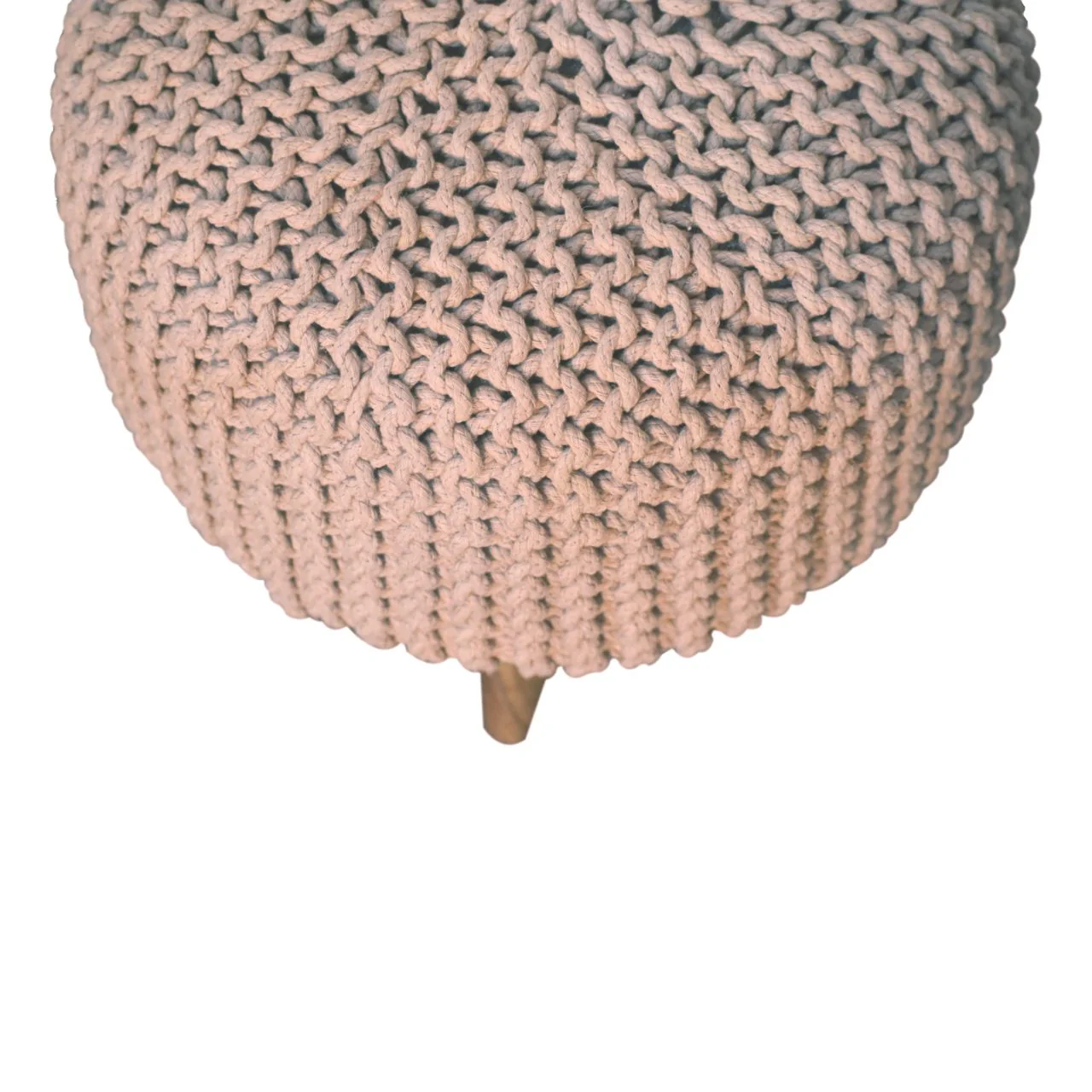 Solid Wood Keeva Round Footstool, Upholstered, Peach - Image 3
