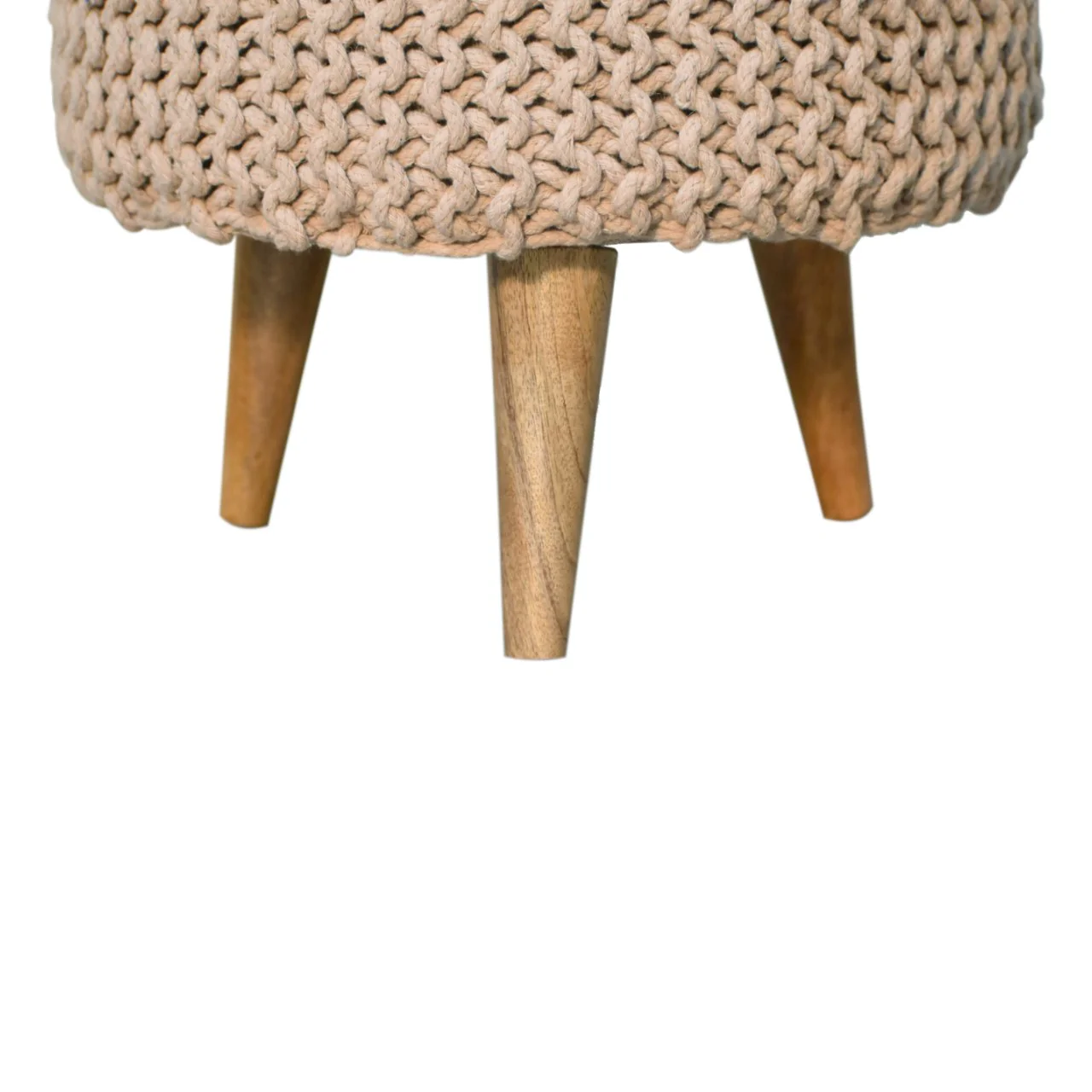Solid Wood Keeva Round Footstool, Upholstered, Peach - Image 7