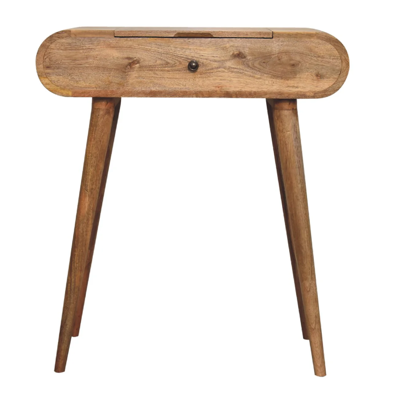 Solid Wood Mini Round Dressing Table, 1 Drawer, Nordic Legs, Brown - Image 6