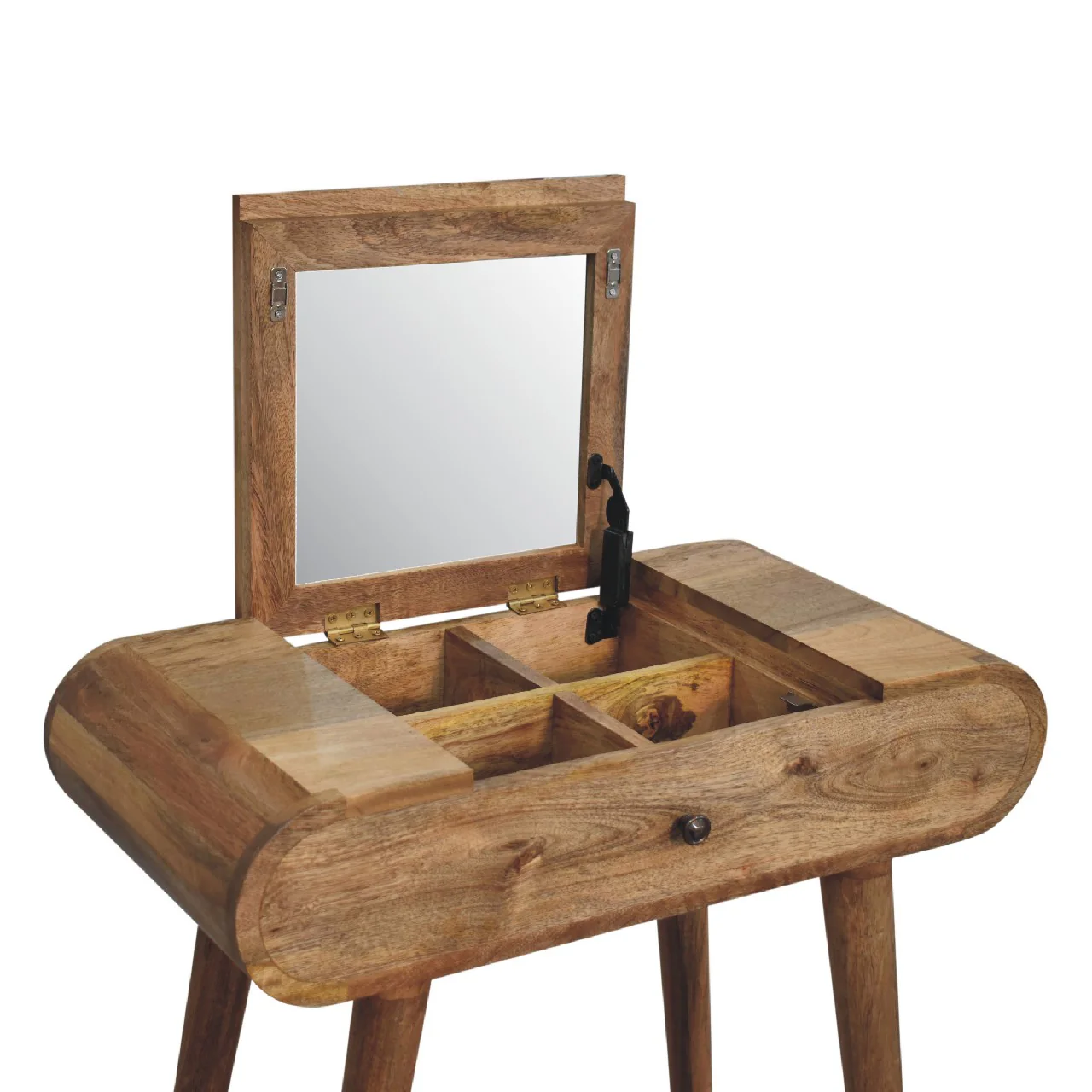 Solid Wood Mini Round Dressing Table, 1 Drawer, Nordic Legs, Brown - Image 7