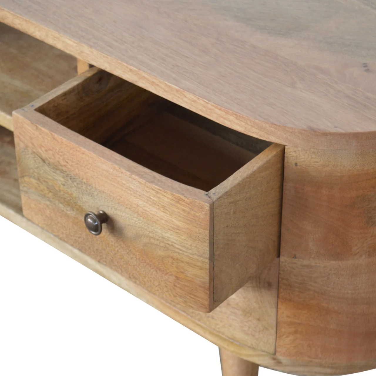 Solid Wood Rounded Entertainment Unit, 4 Drawers 2 Shelves, Brown - Image 5