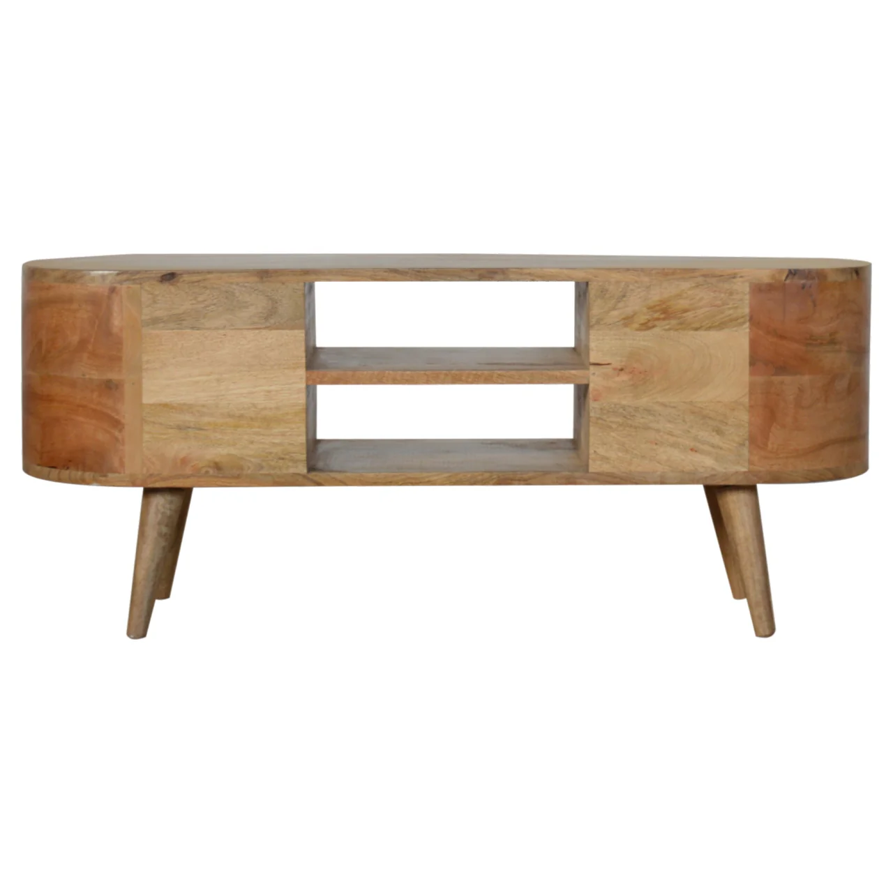 Solid Wood Rounded Entertainment Unit, 4 Drawers 2 Shelves, Brown - Image 7