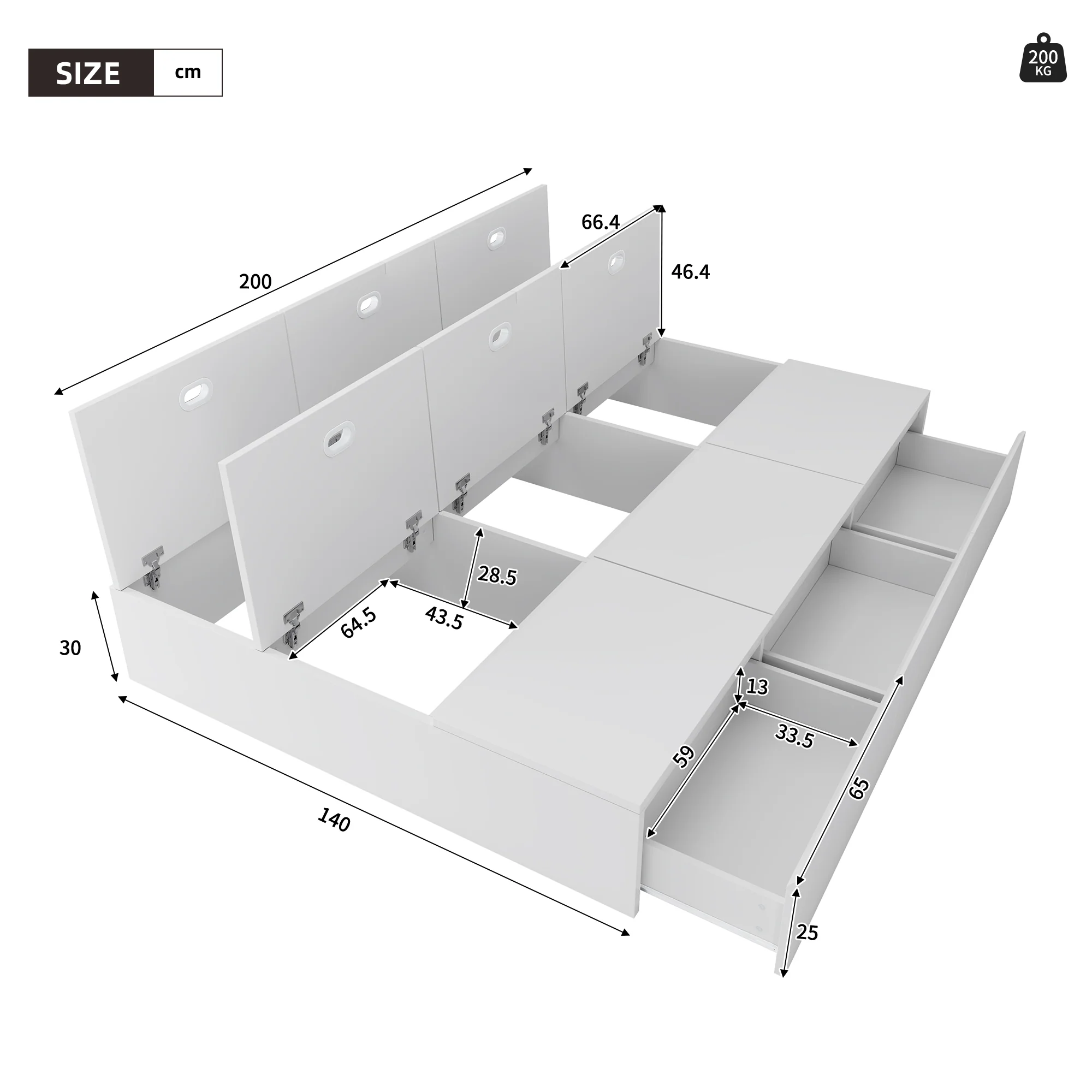 Solid Wood Storage Bed 140x200cm Pallet Drawers - White - Image 10