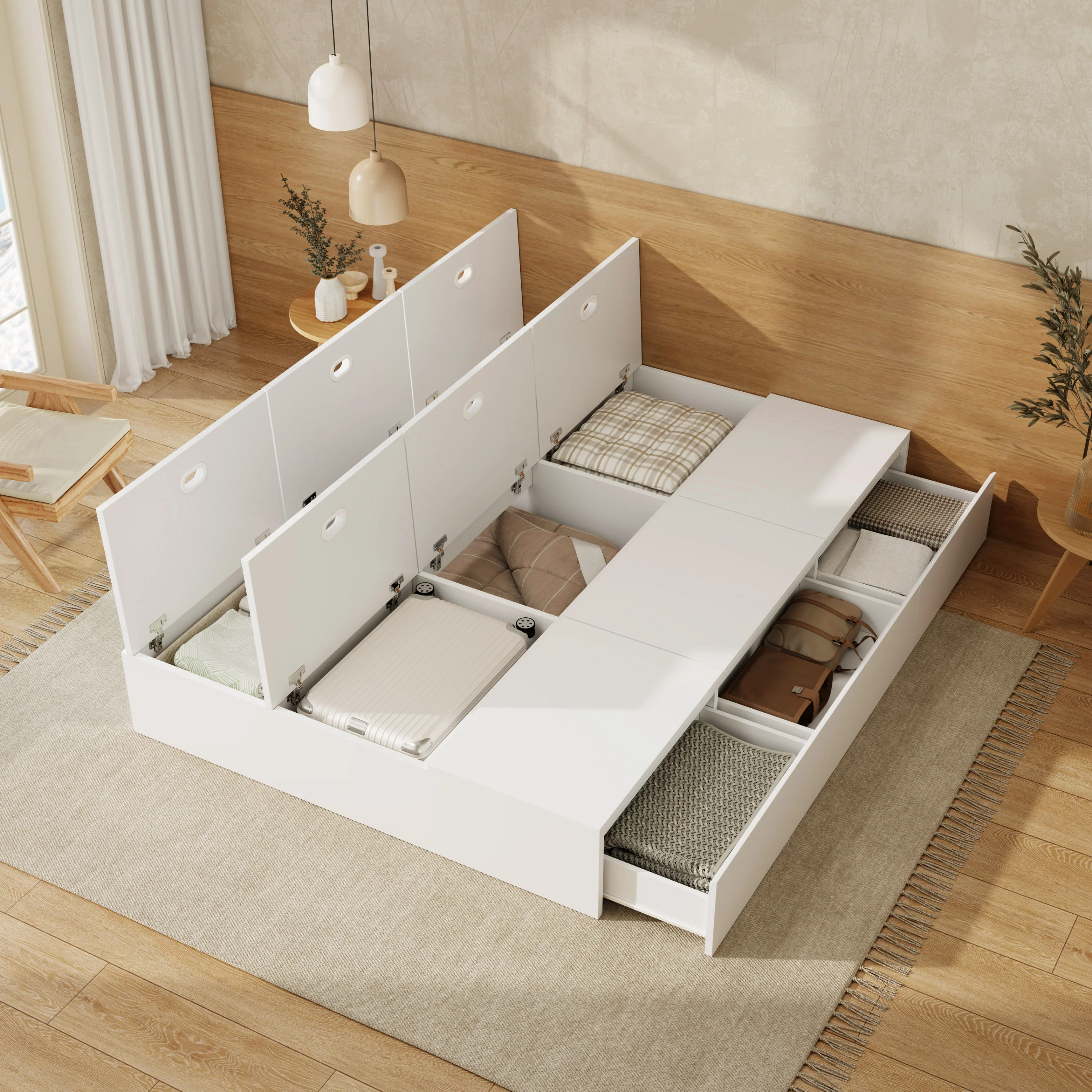 Solid Wood Storage Bed 140x200cm Pallet Drawers - White - Image 3