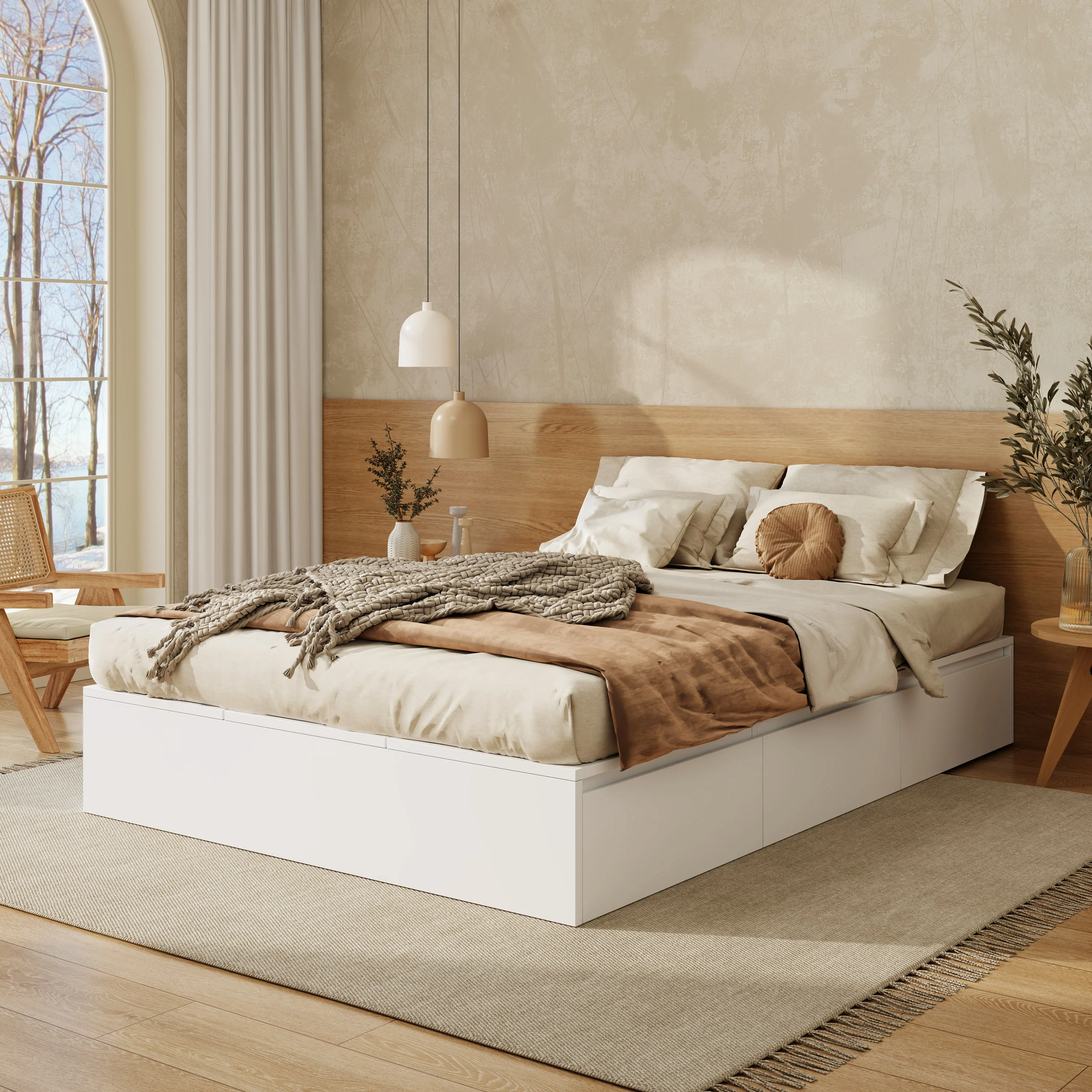 Solid Wood Storage Bed 140x200cm Pallet Drawers - White - Image 4